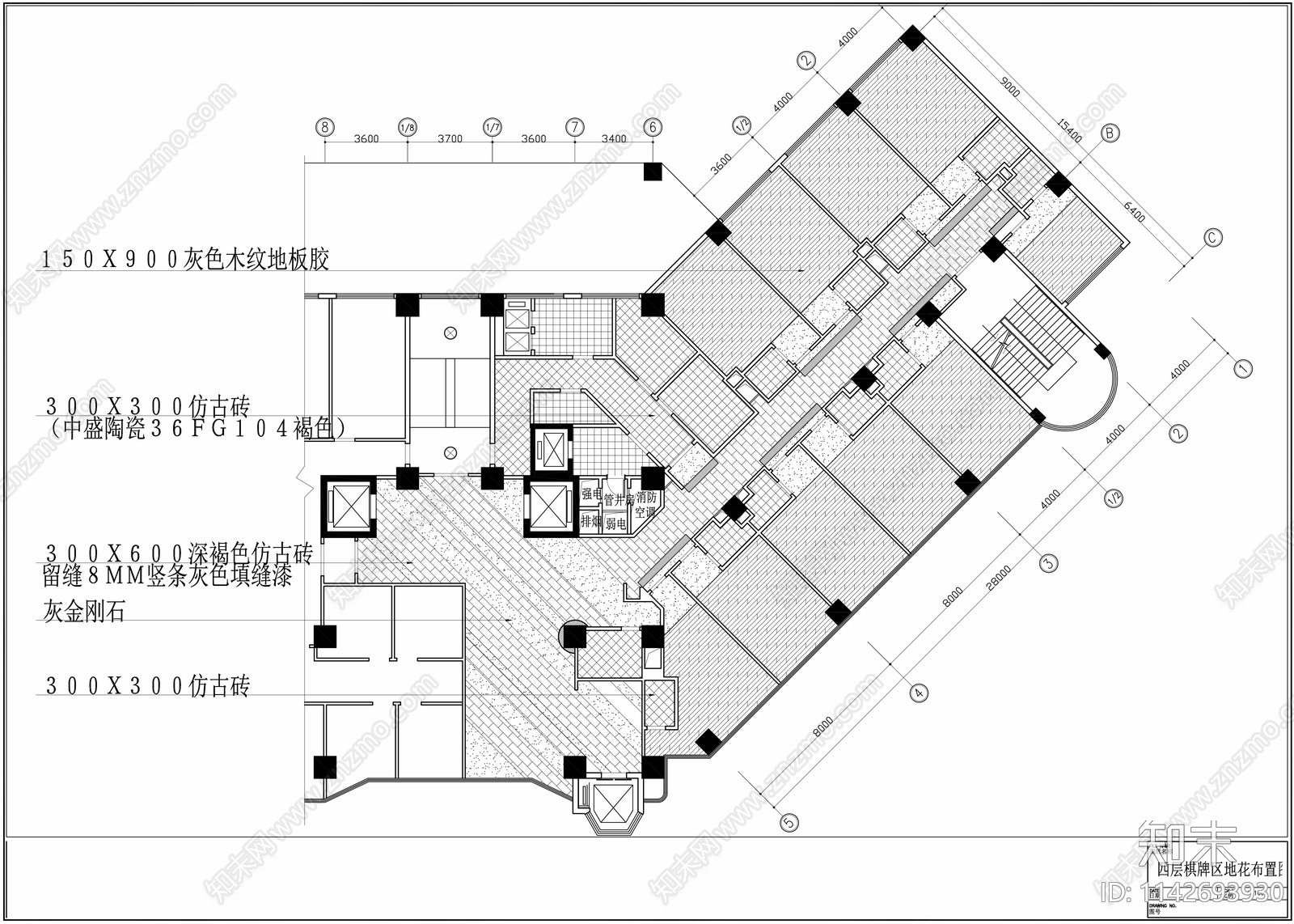 700㎡麻将室棋牌室室内装修cad施工图下载【ID:1142693930】