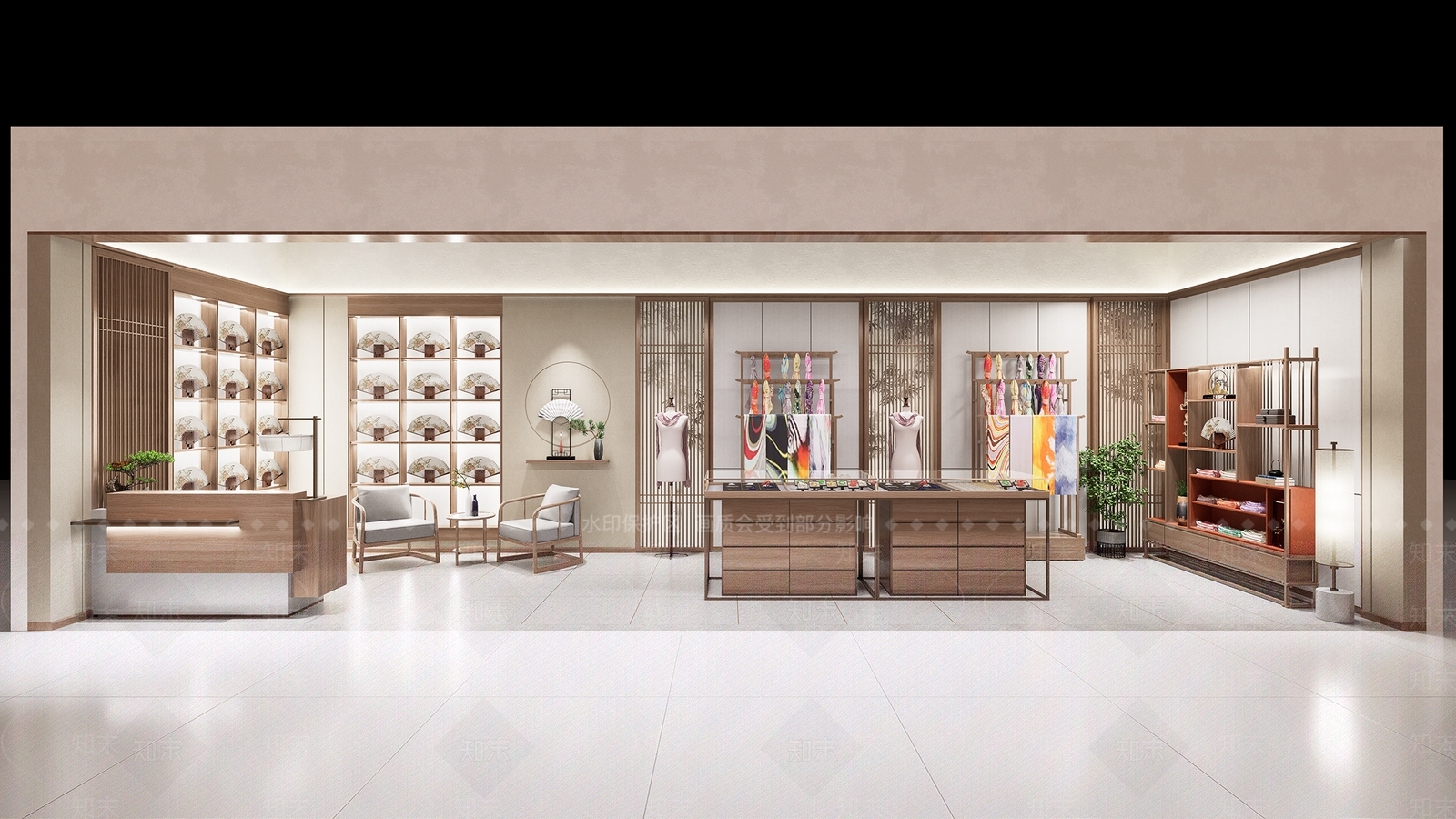 新中式丝绸折扇店铺SU模型下载【ID:1142696805】