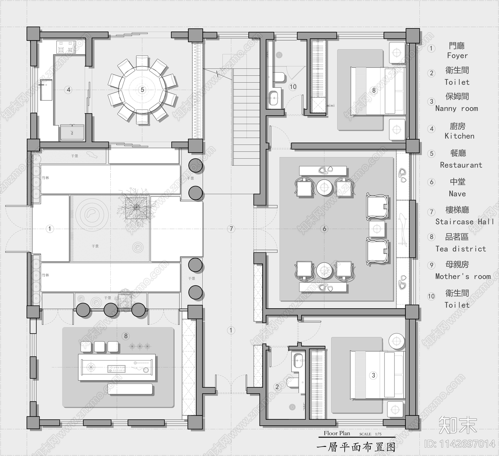 400㎡三层独栋別墅室内平面图施工图下载【ID:1142697014】