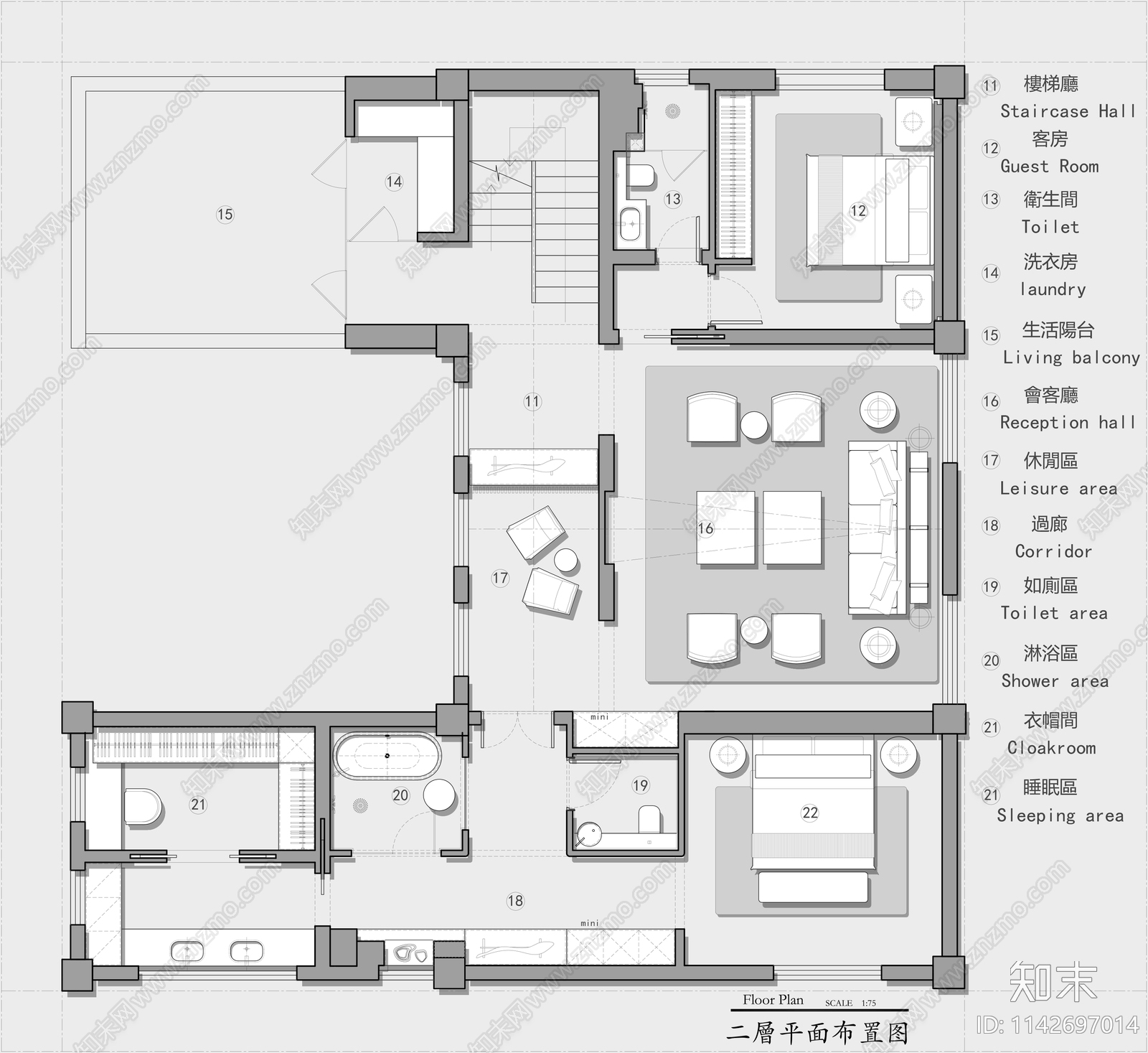 400㎡三层独栋別墅室内平面图施工图下载【ID:1142697014】