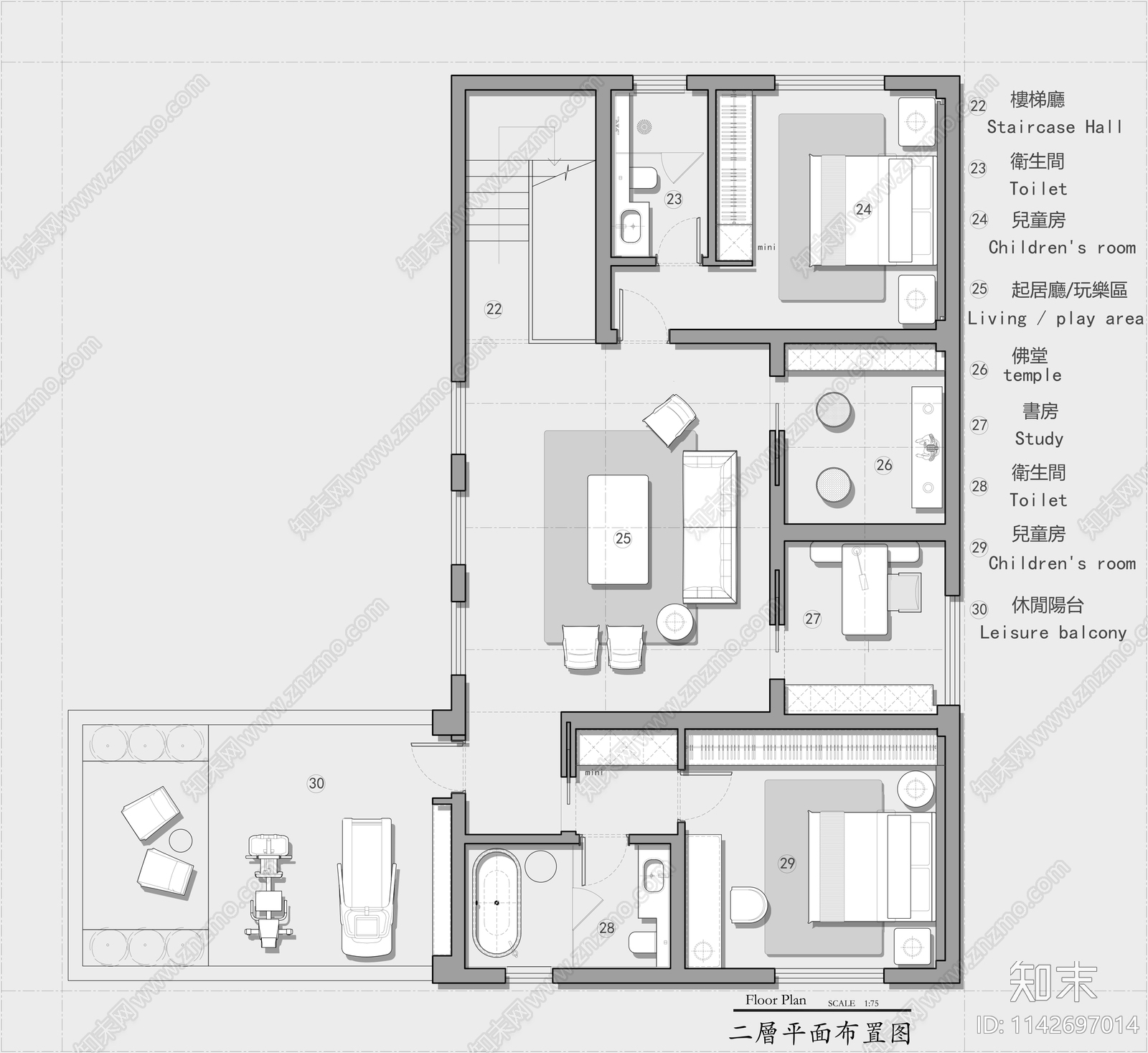 400㎡三层独栋別墅室内平面图施工图下载【ID:1142697014】