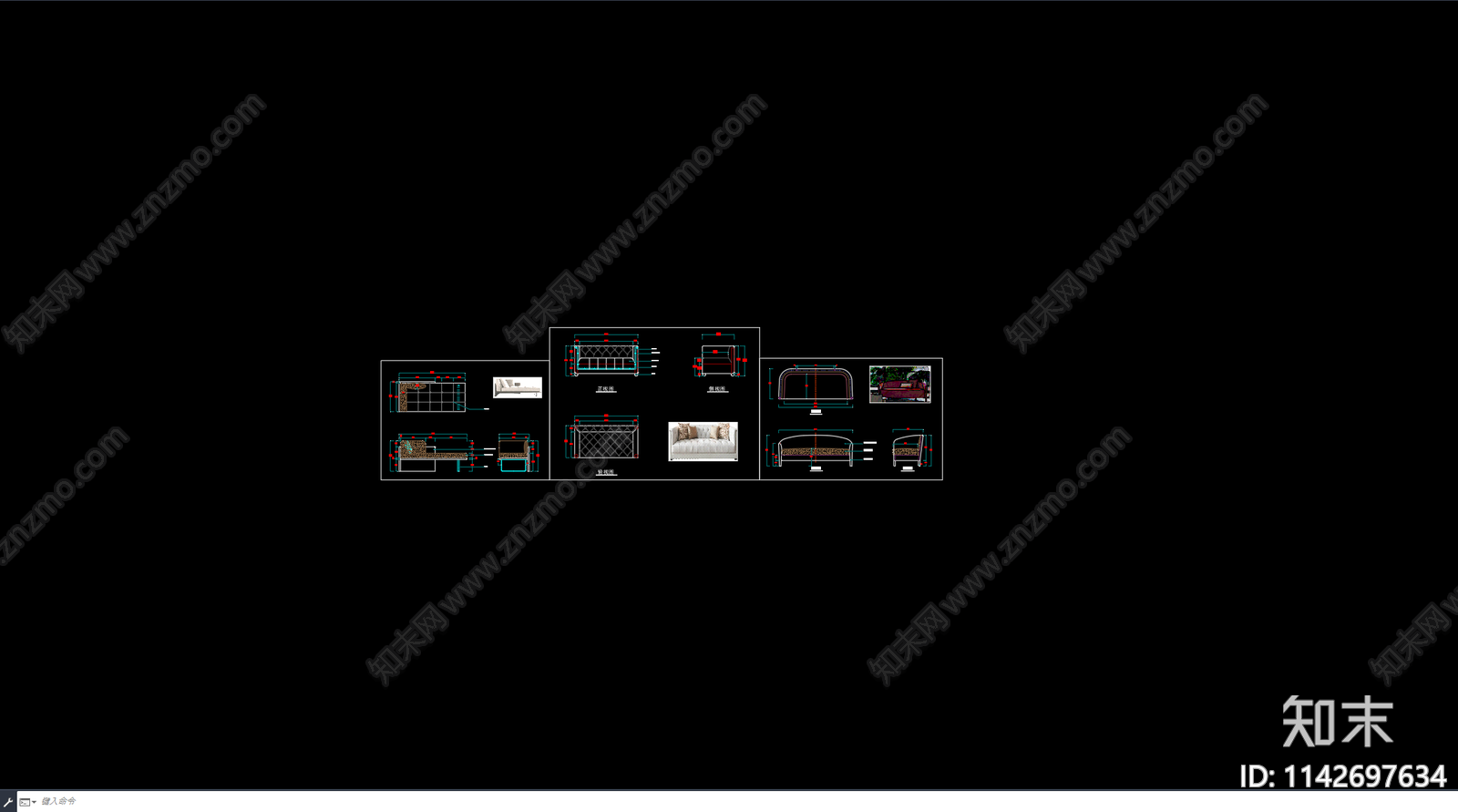 休闲沙发贵妃沙发三视图cad施工图下载【ID:1142697634】