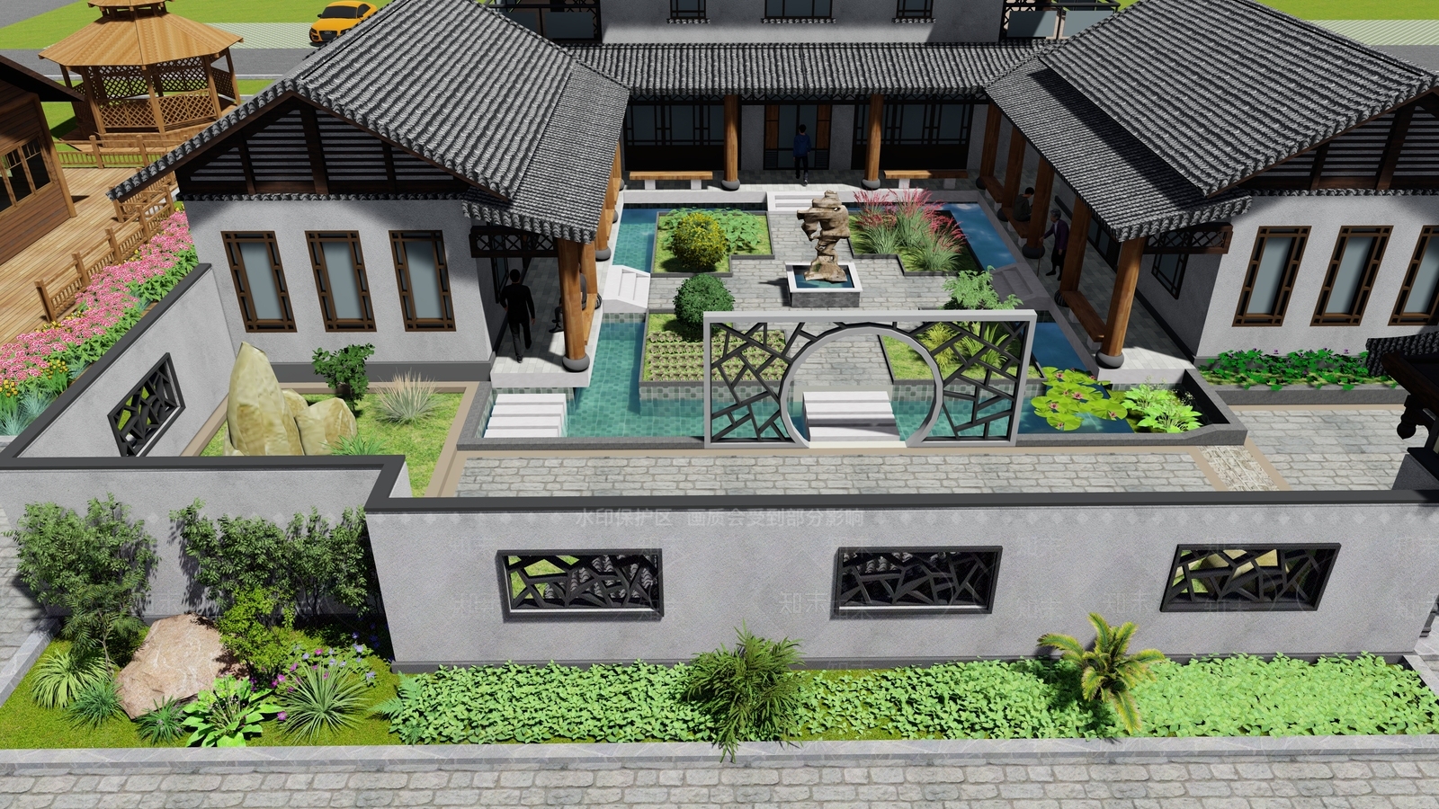 中式广场景观SU模型下载【ID:1142699061】