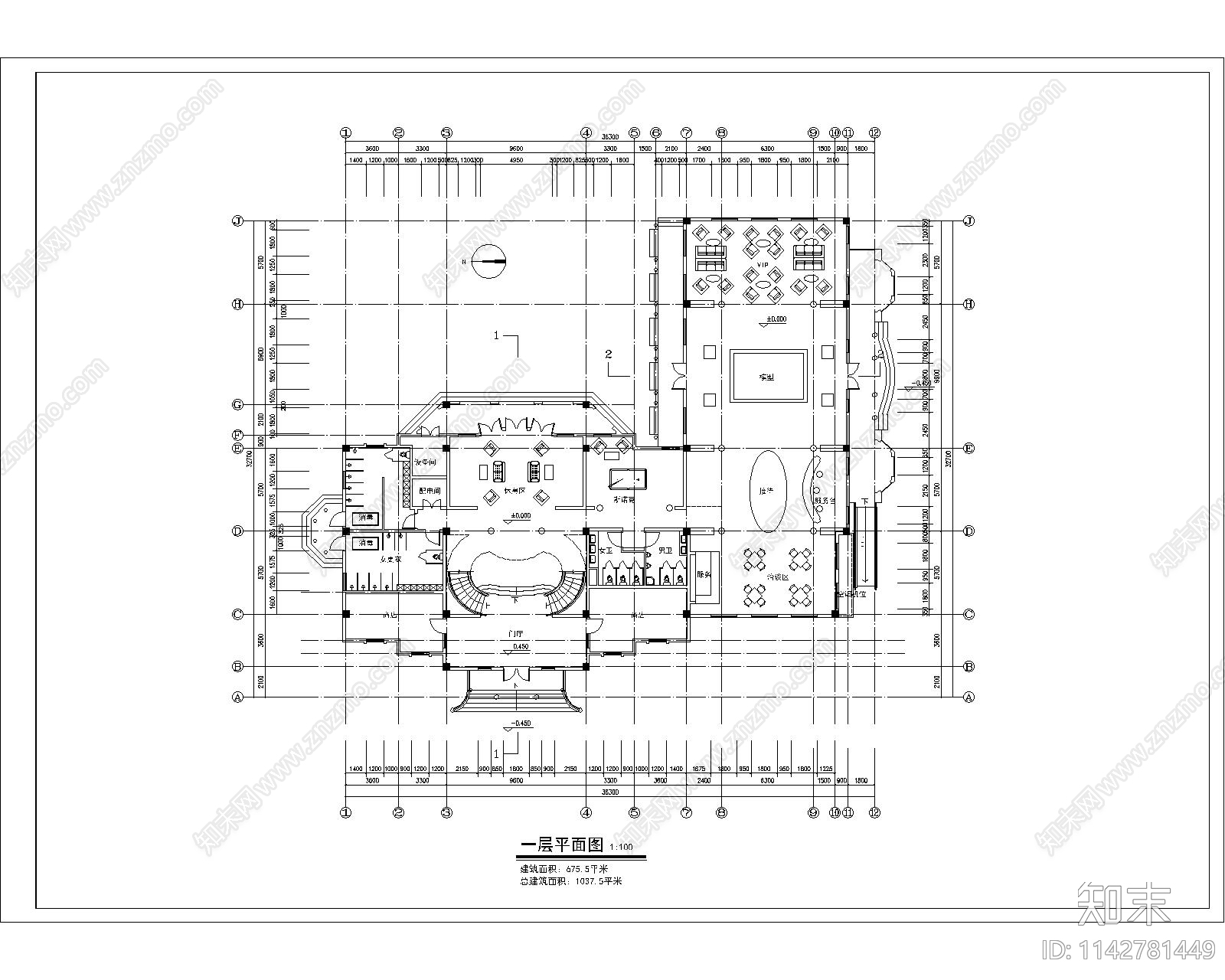 会所售楼处建筑cad施工图下载【ID:1142781449】