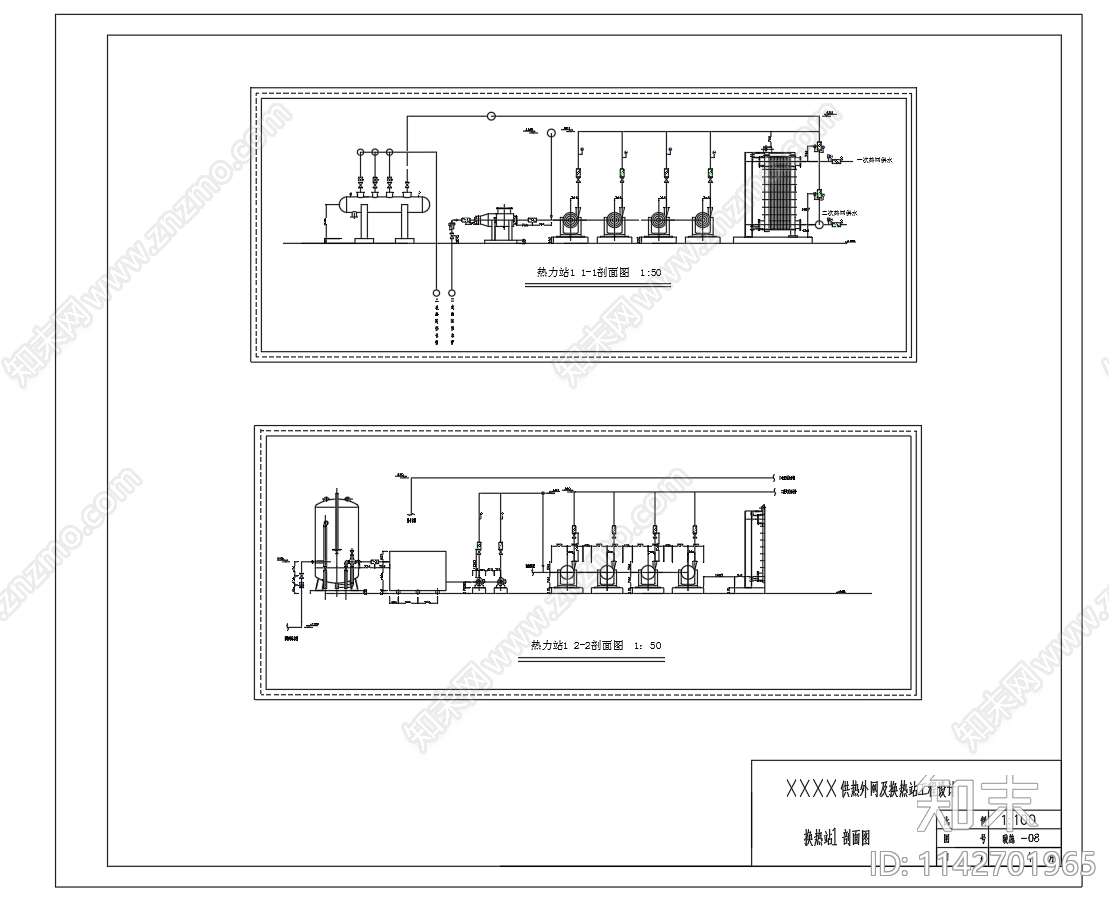 供热管网布置图及换热站设计cad施工图下载【ID:1142701965】