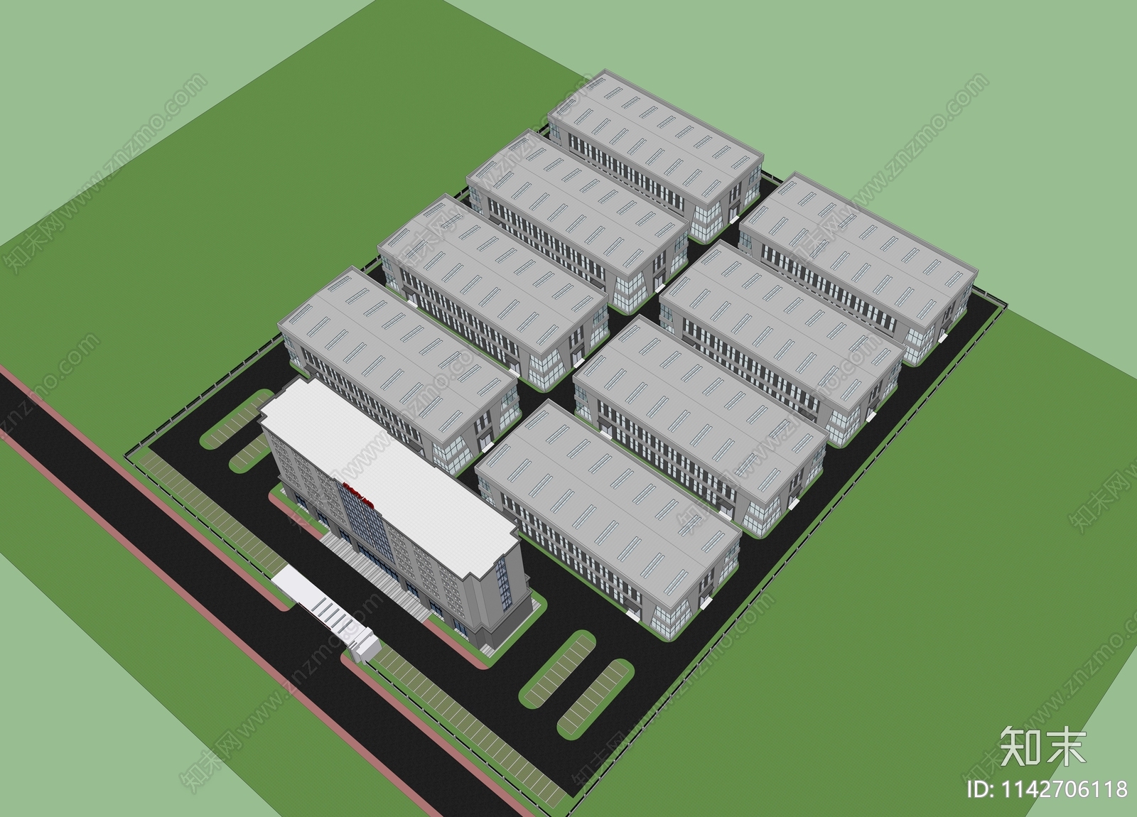 现代科技产业园区厂房建筑方案SU模型下载【ID:1142706118】