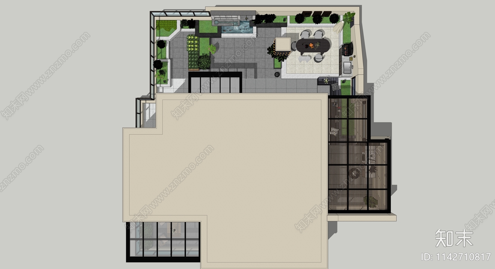 现代风格屋顶花园SU模型下载【ID:1142710817】