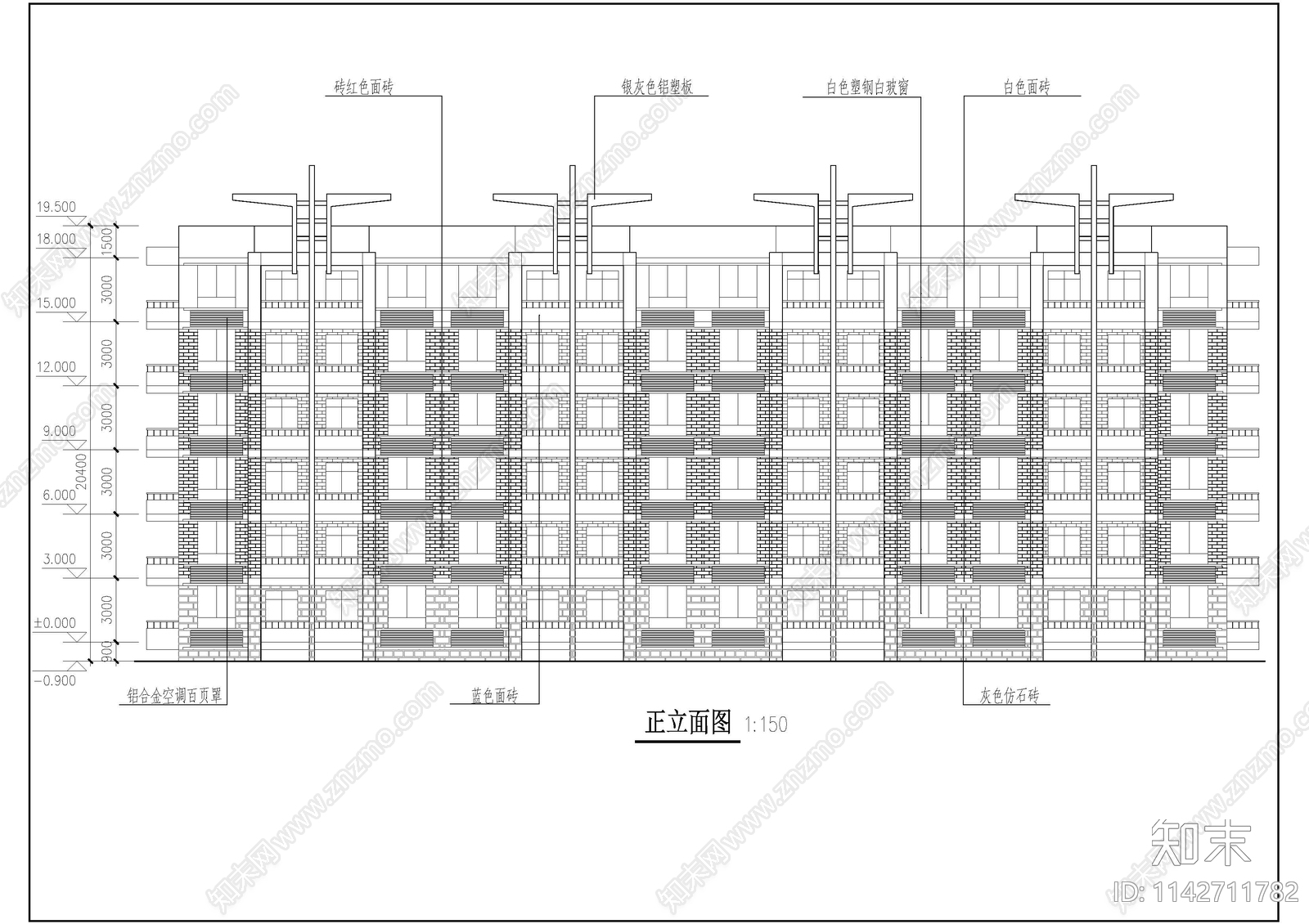 研究生公寓建筑cad施工图下载【ID:1142711782】