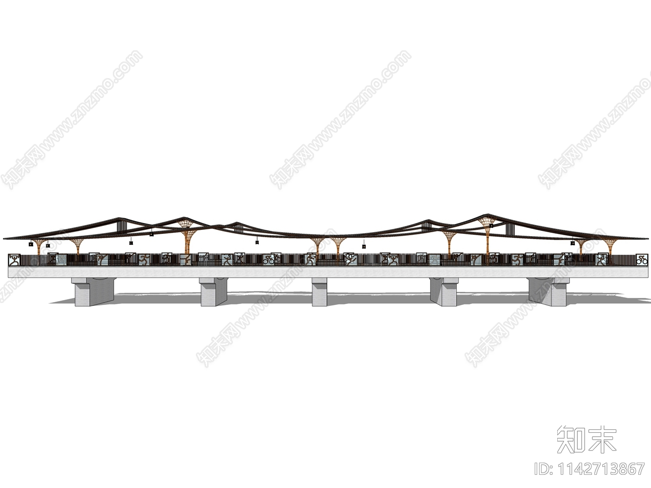 中式景观廊桥SU模型下载【ID:1142713867】