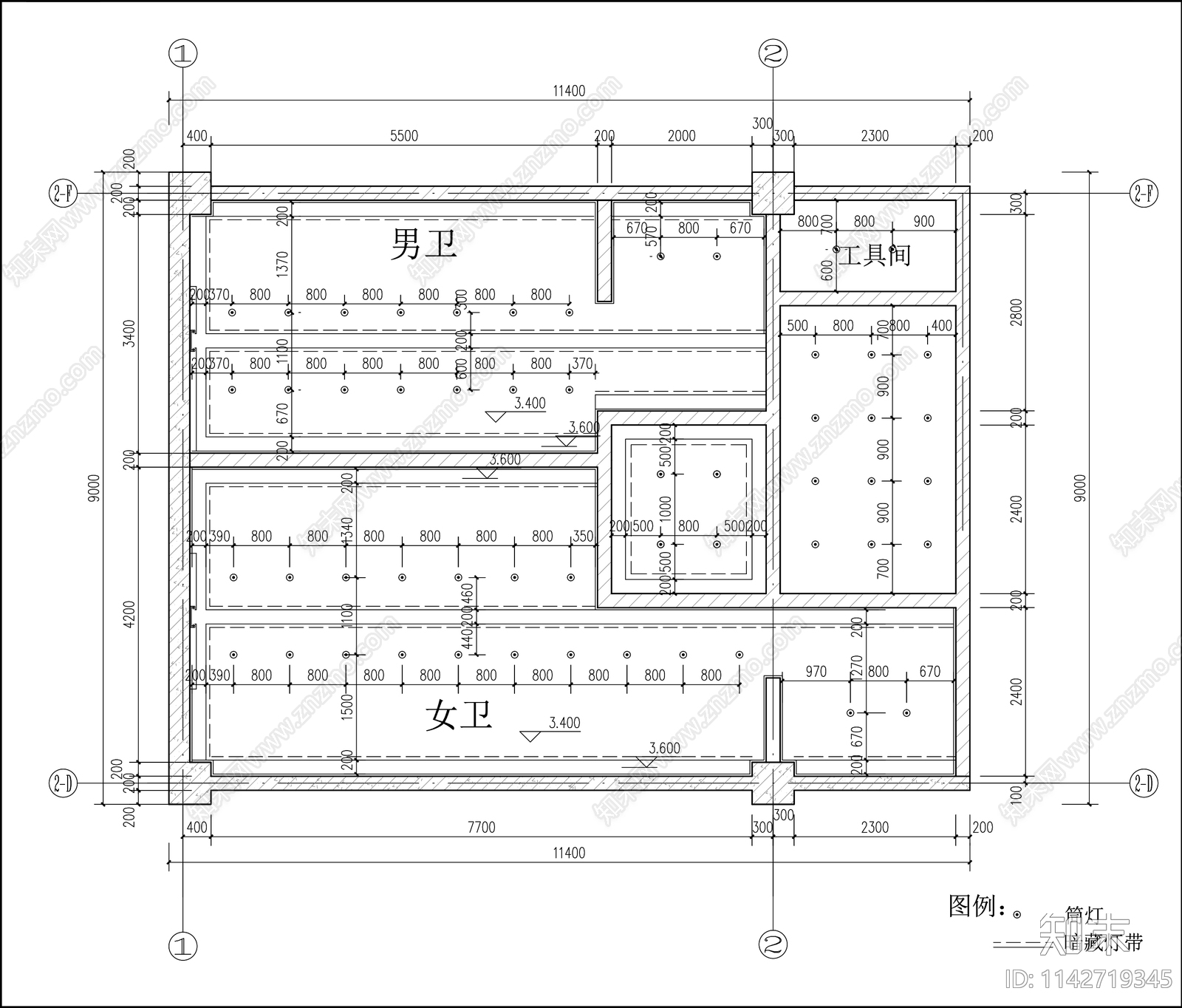 公共卫生间室内装修施工图下载【ID:1142719345】