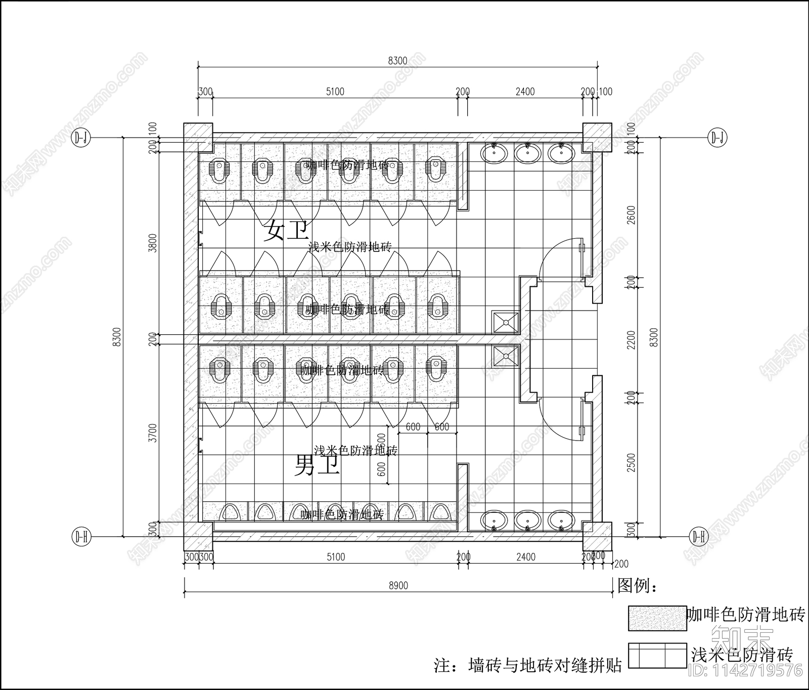 公共卫生间室内装饰cad施工图下载【ID:1142719576】