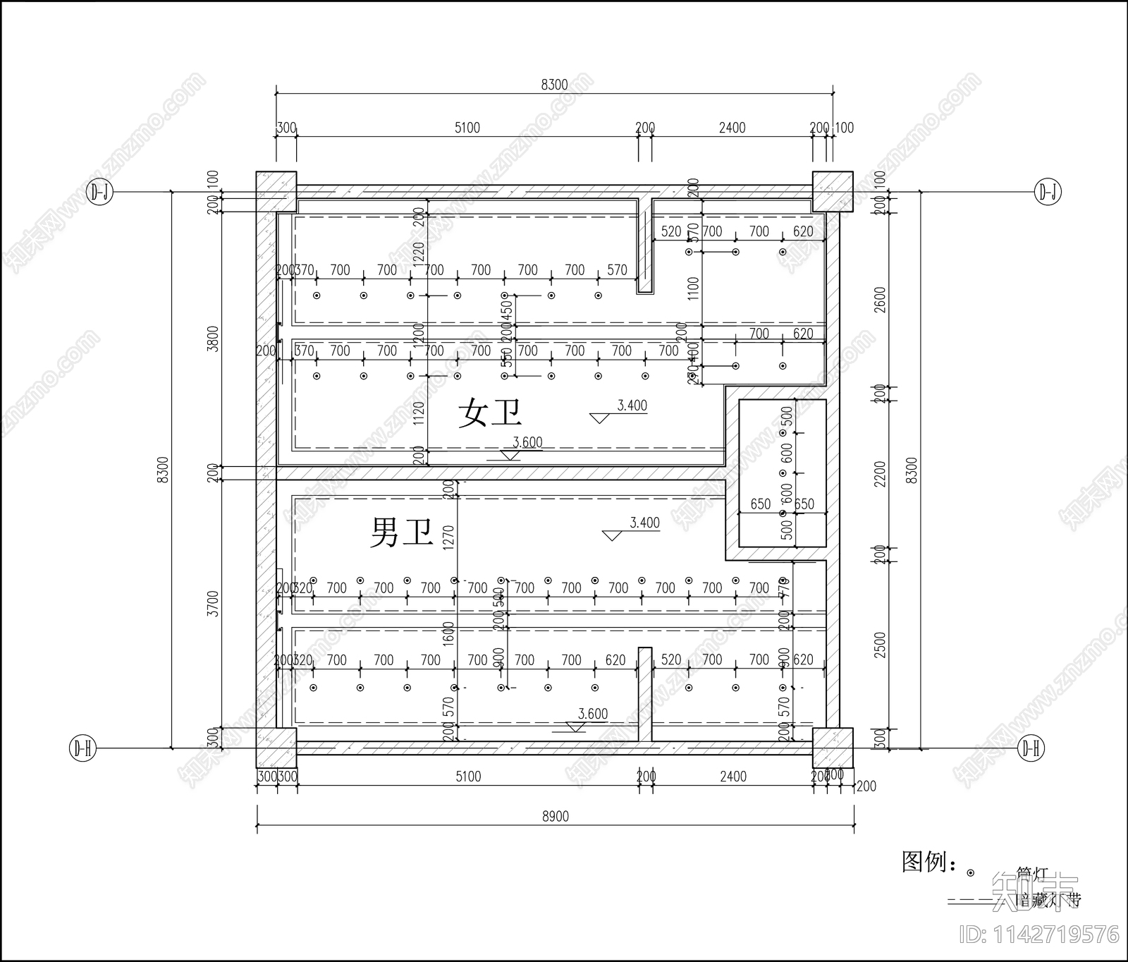 公共卫生间室内装饰cad施工图下载【ID:1142719576】