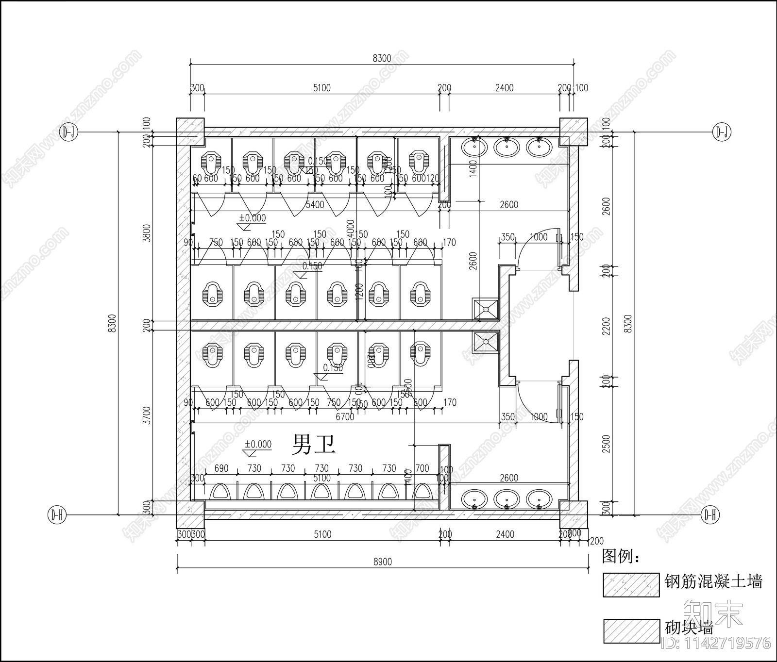 公共卫生间室内装饰cad施工图下载【ID:1142719576】