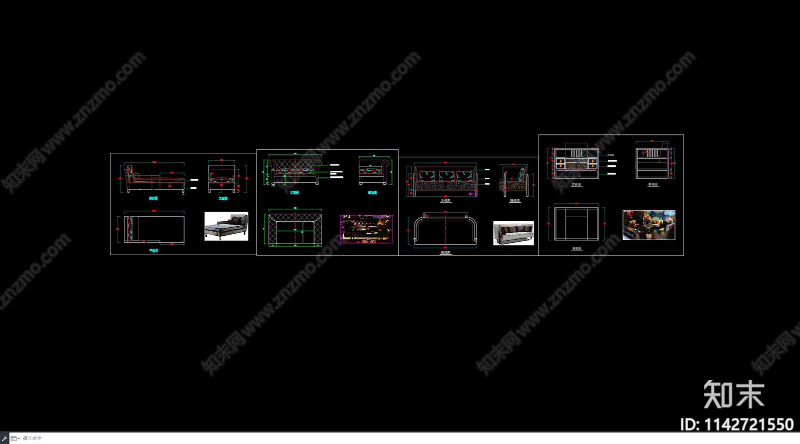 休闲沙发软体沙发三视图cad施工图下载【ID:1142721550】