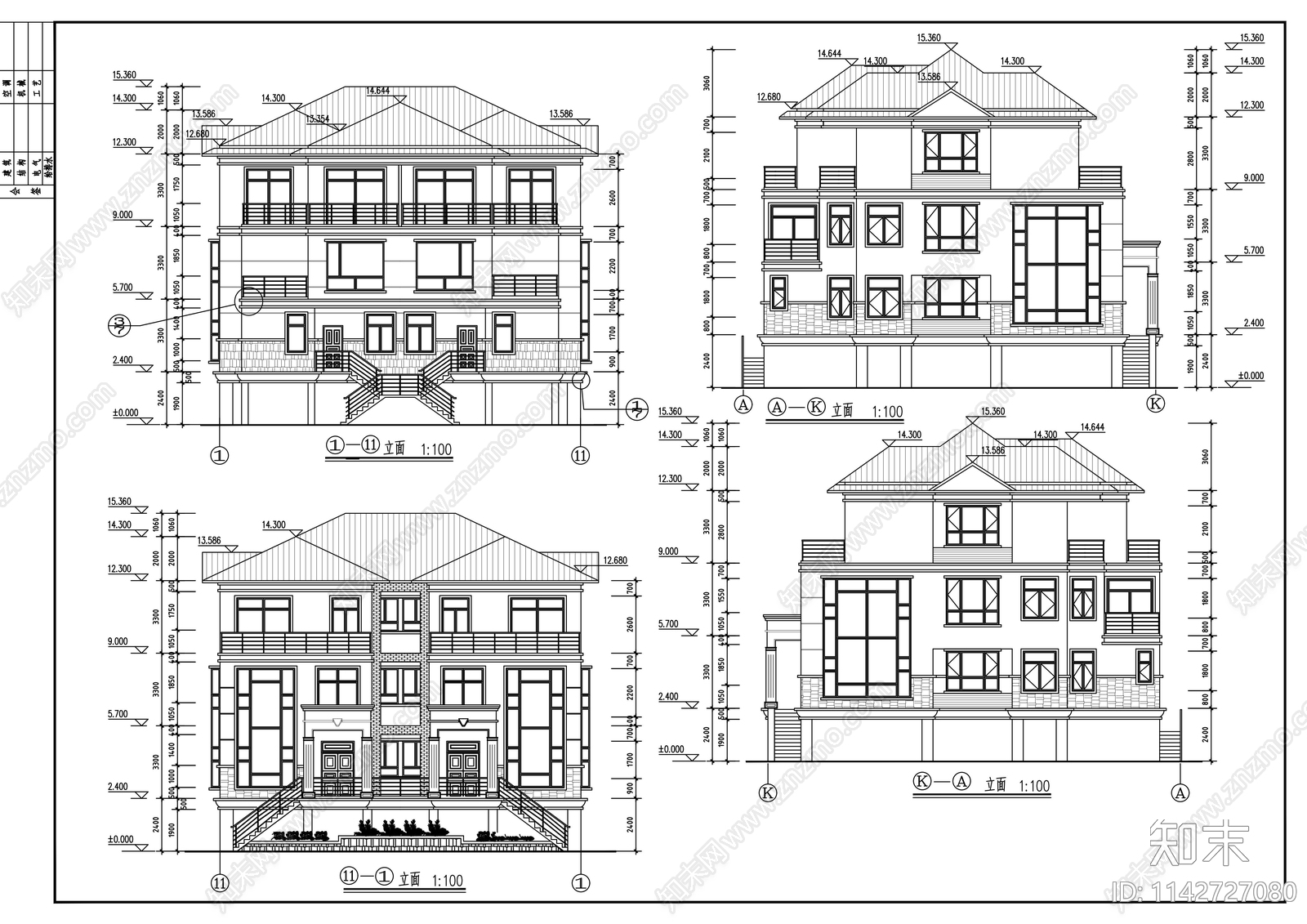 仿古别墅建筑施工图下载【ID:1142727080】