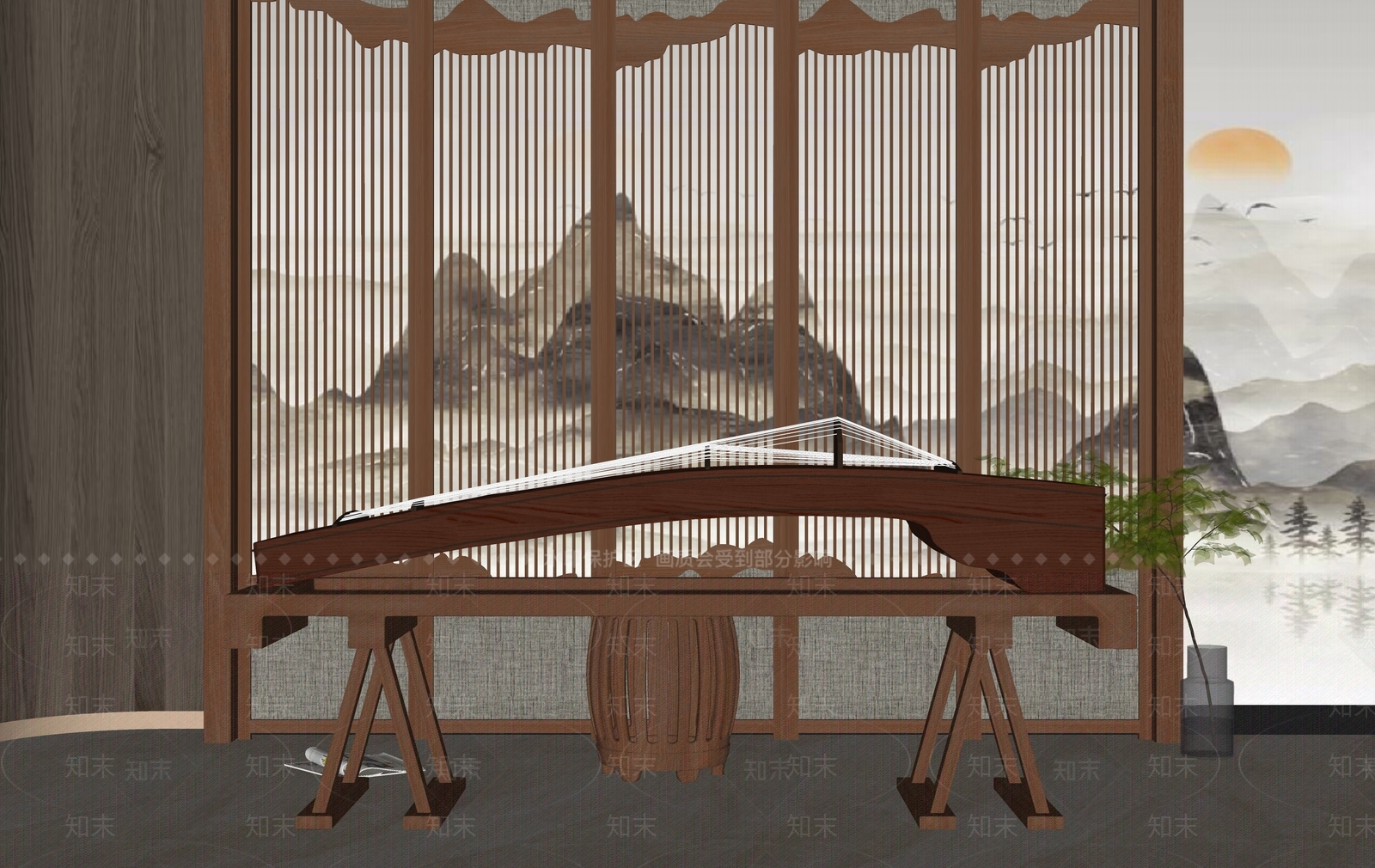 新中式古筝SU模型下载【ID:1142728887】