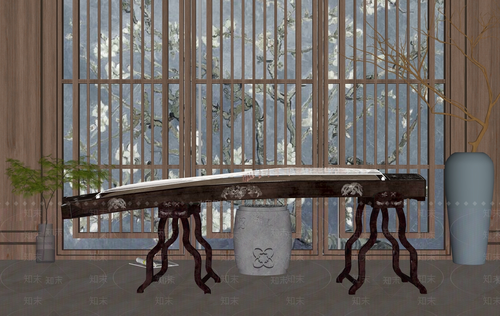 新中式古筝SU模型下载【ID:1142729041】