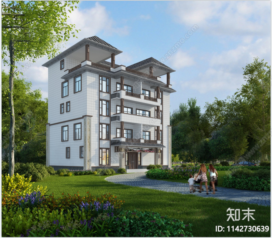 新中式别墅建筑cad施工图下载【ID:1142730639】