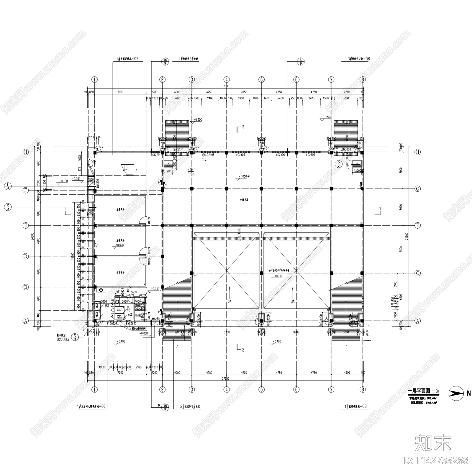 青山湖科技城垃圾中转站建筑cad施工图下载【ID:1142735268】