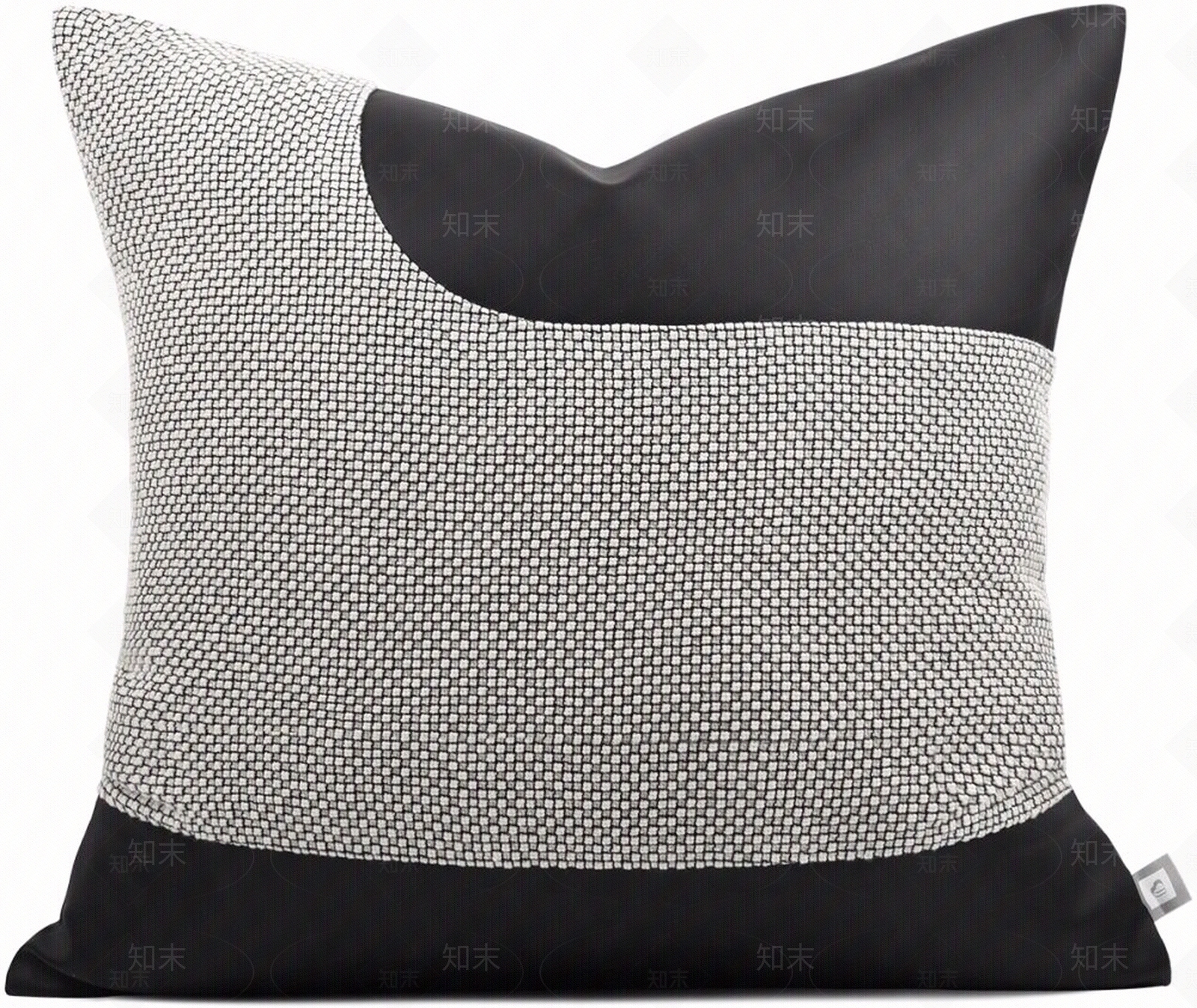 现代简约轻奢样板房儿童客厅黑白皮革拼接抱枕沙发床头靠枕垫贴图下载【ID:1142735675】