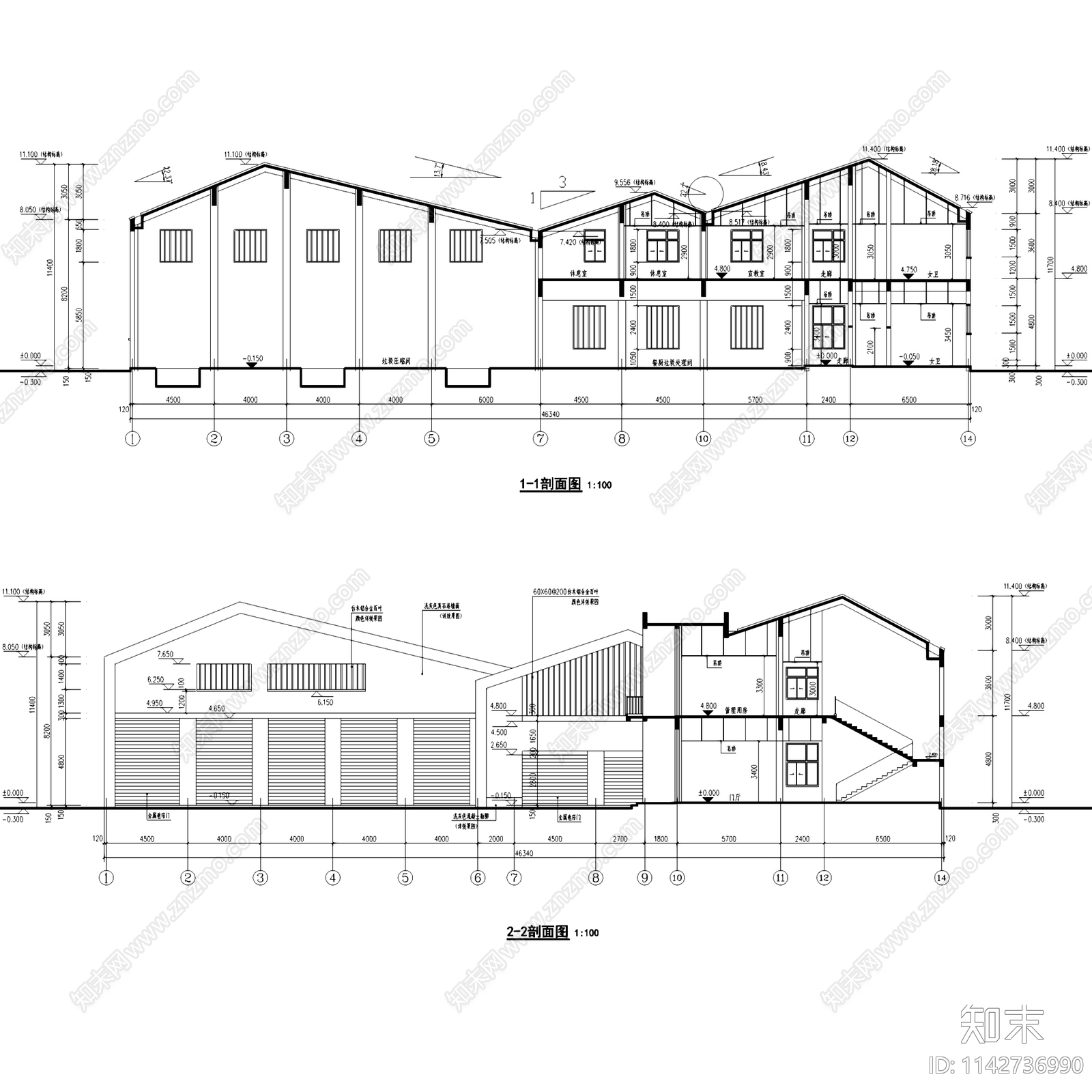 杭州仓前街道垃圾中转站建筑cad施工图下载【ID:1142736990】