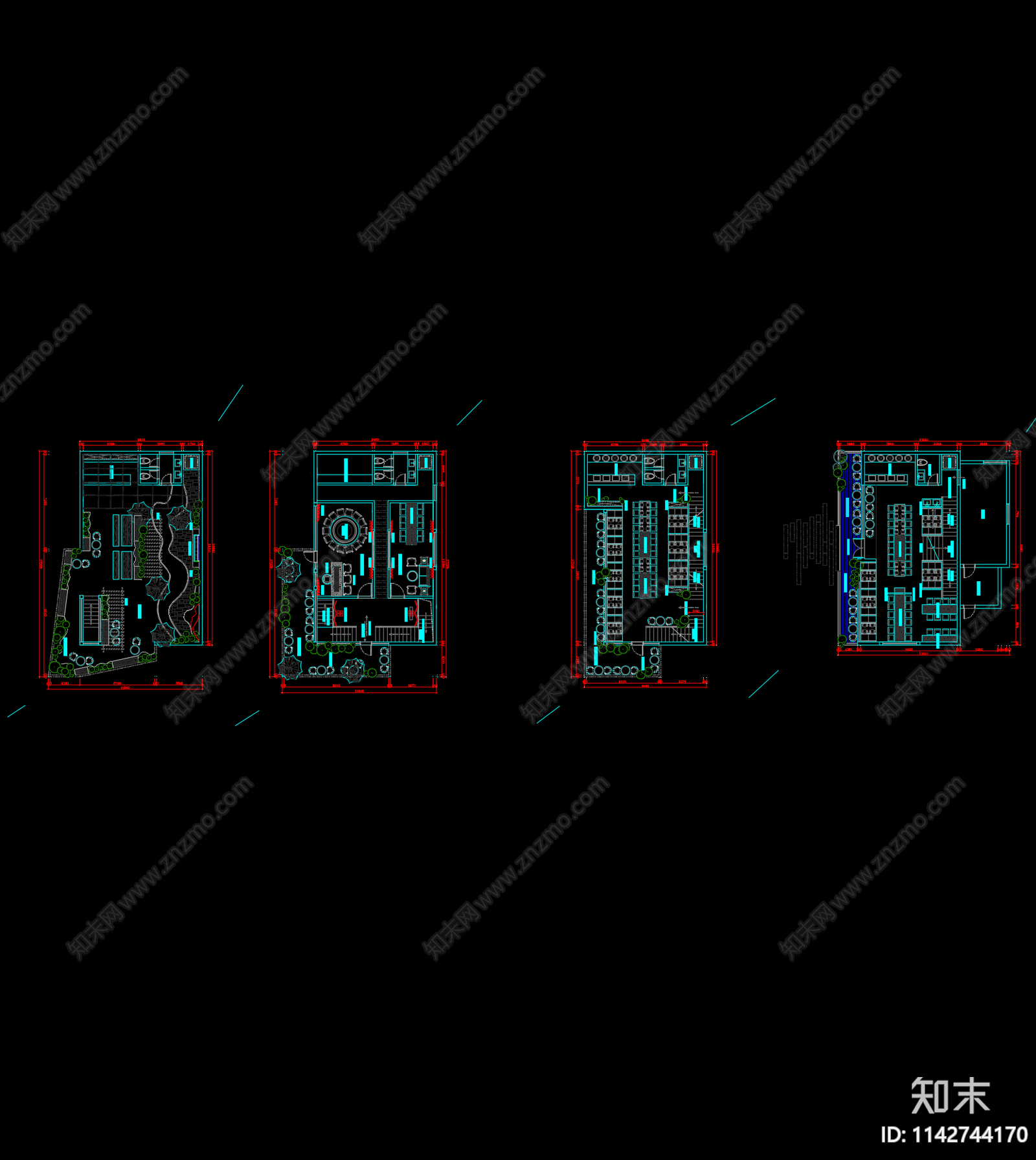 别墅私人会所平面布置图cad施工图下载【ID:1142744170】