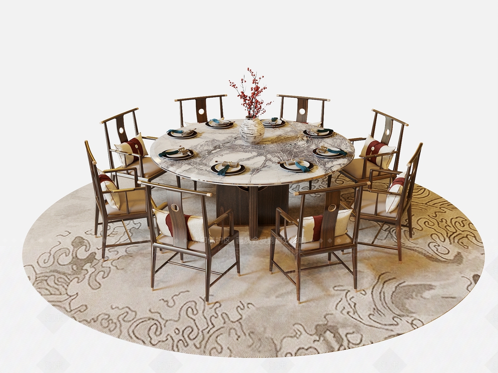 新中式圆餐桌SU模型下载【ID:1142745945】