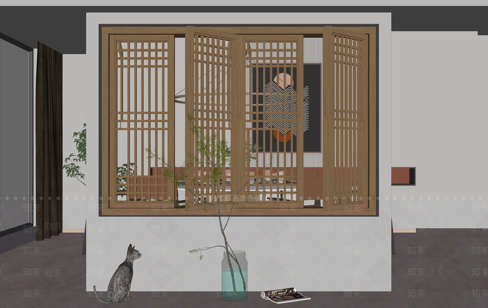 新中式实木平开窗SU模型下载【ID:1142758830】