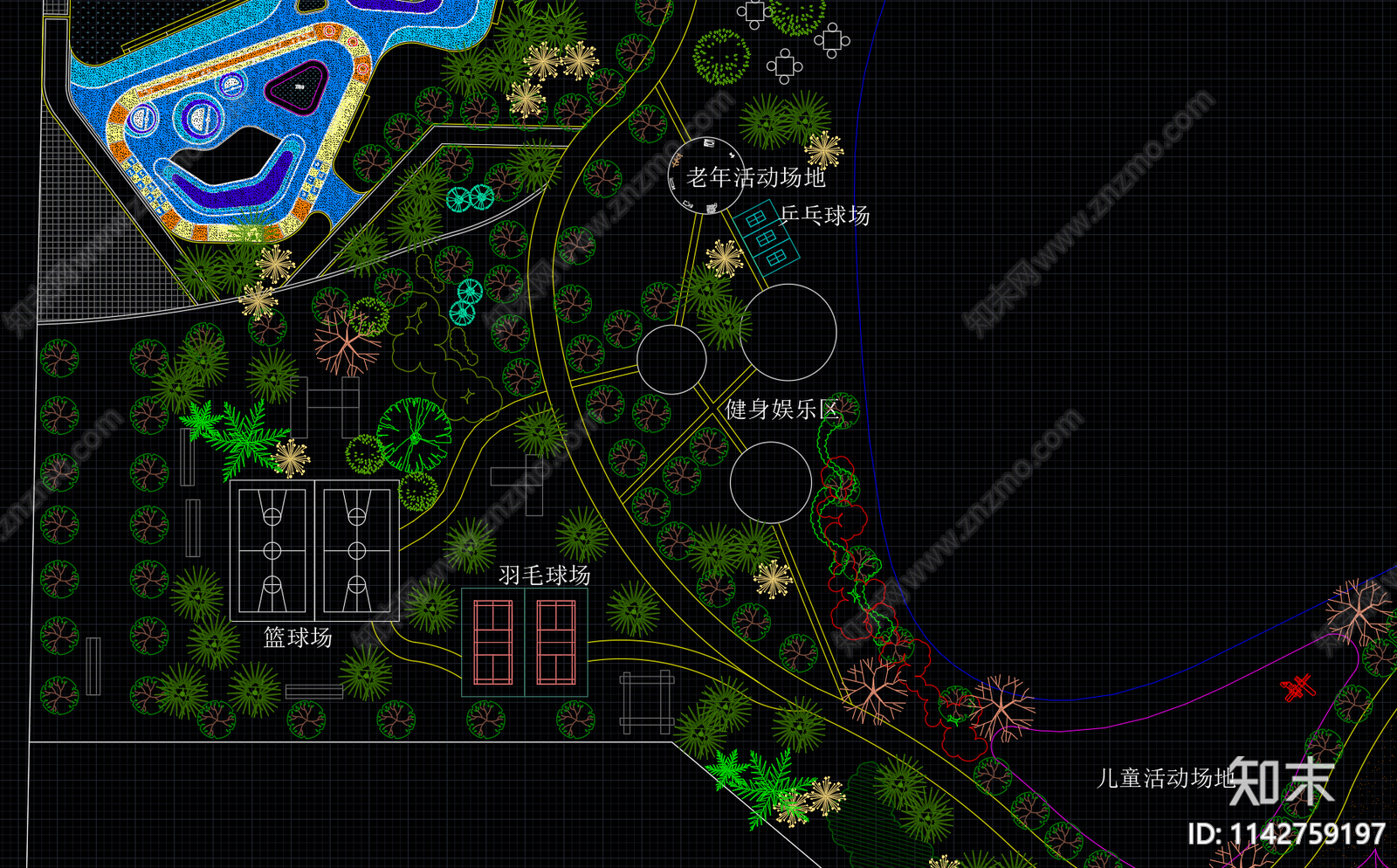 公园景观平面图cad施工图下载【ID:1142759197】