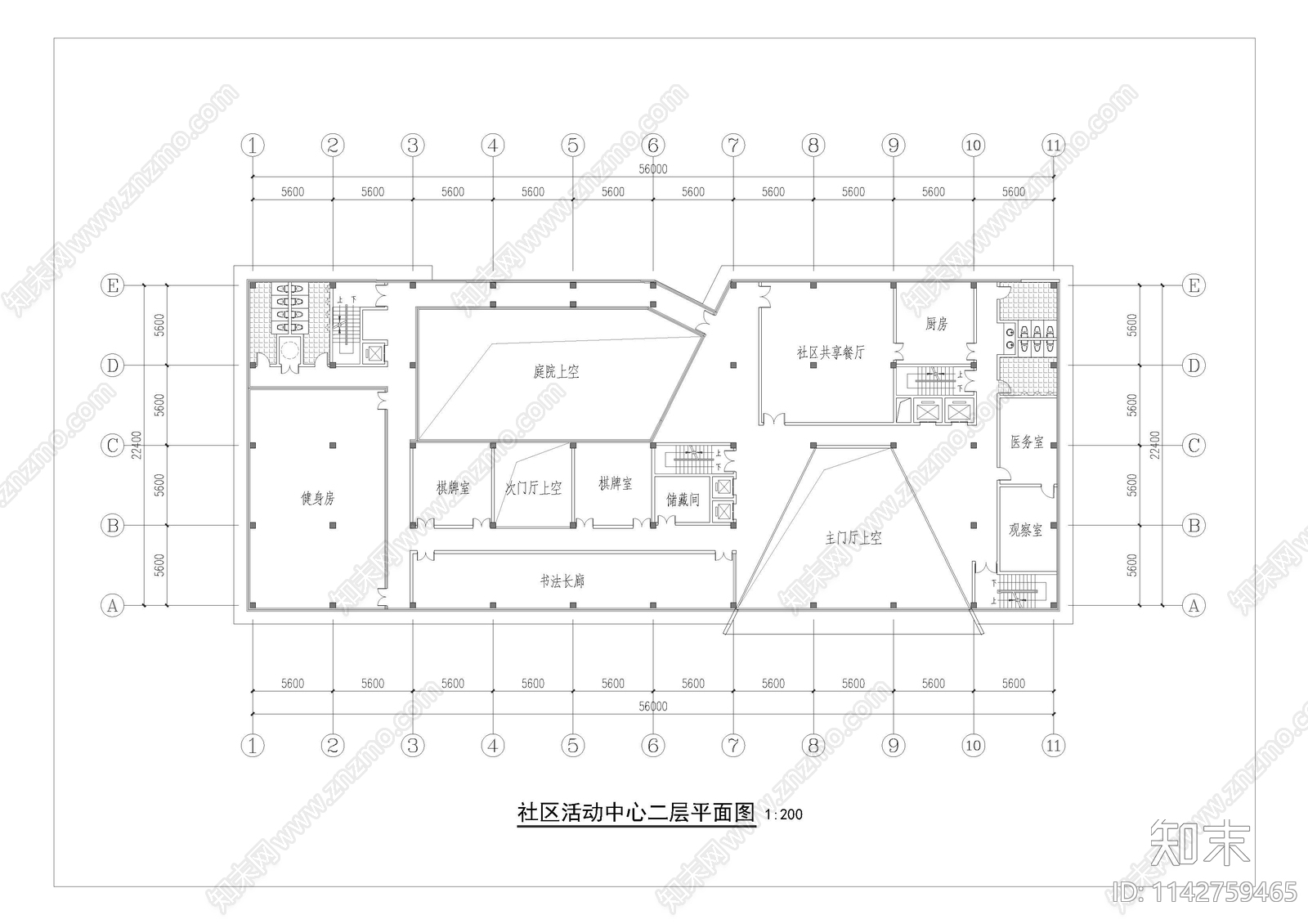 社区活动中心建筑cad施工图下载【ID:1142759465】