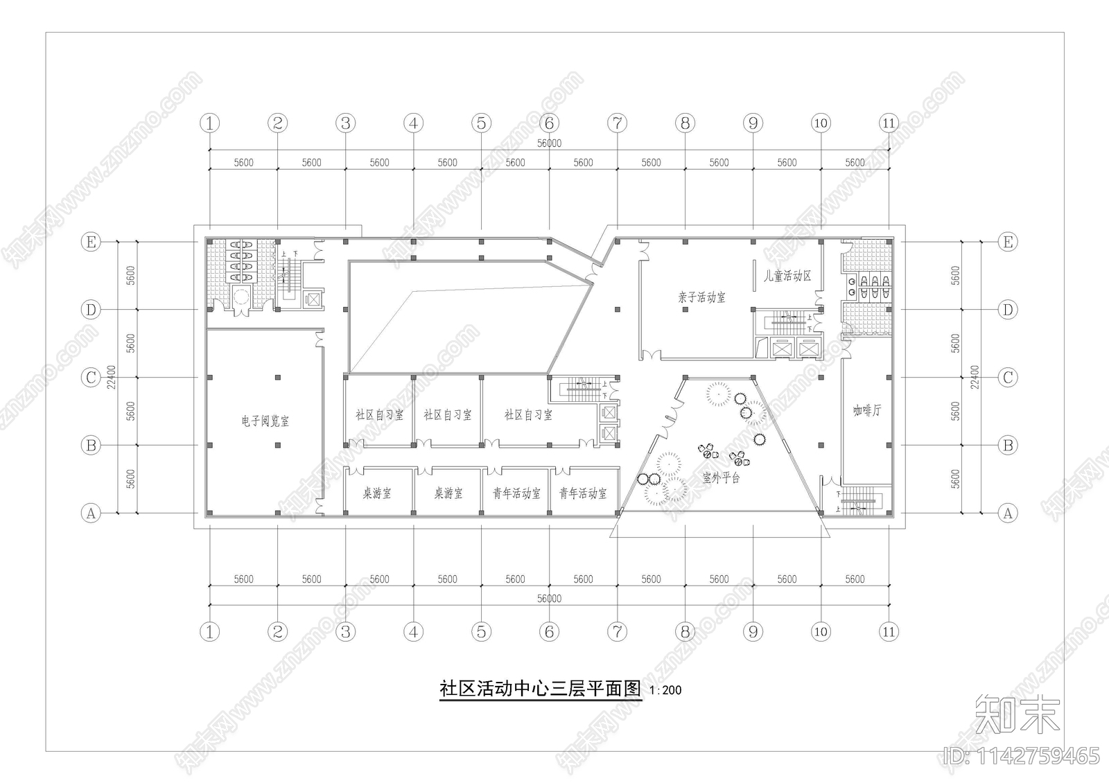 社区活动中心建筑cad施工图下载【ID:1142759465】