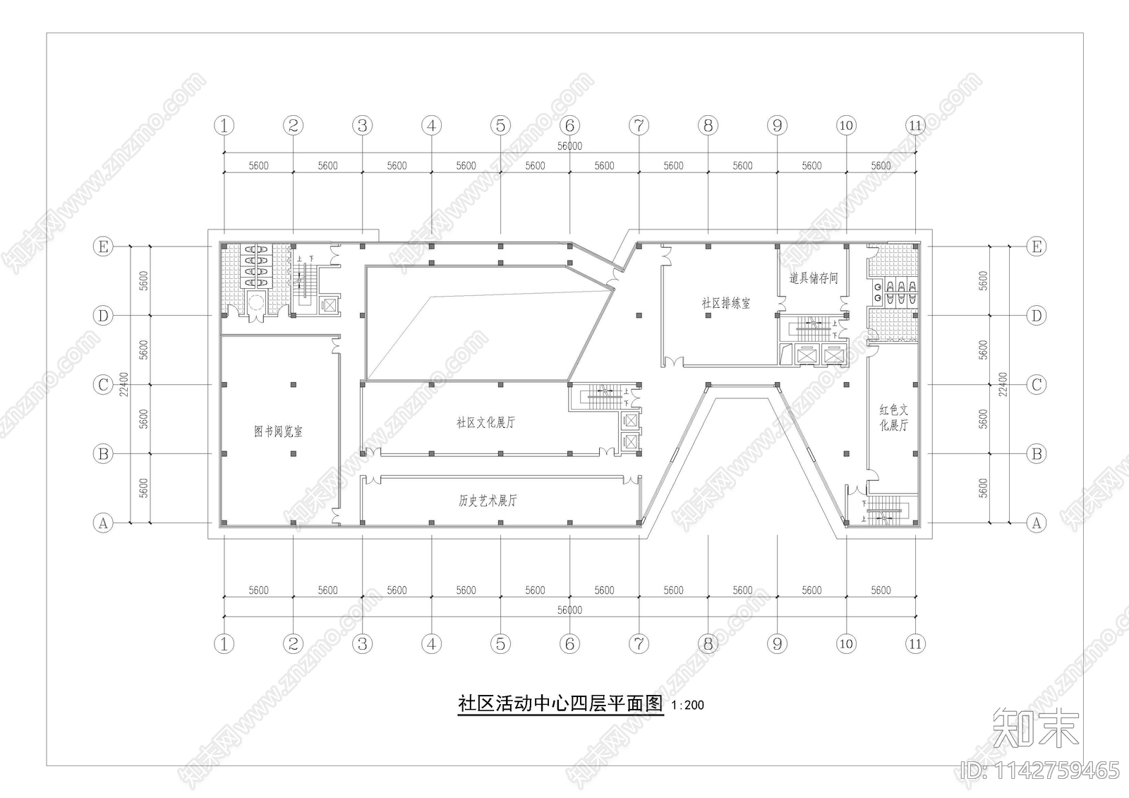社区活动中心建筑cad施工图下载【ID:1142759465】