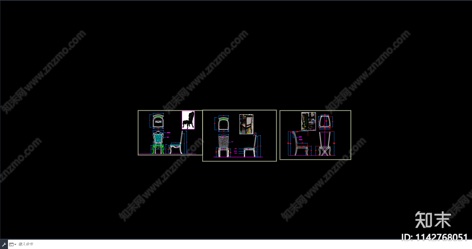 欧式书椅餐椅休闲椅三视图cad施工图下载【ID:1142768051】
