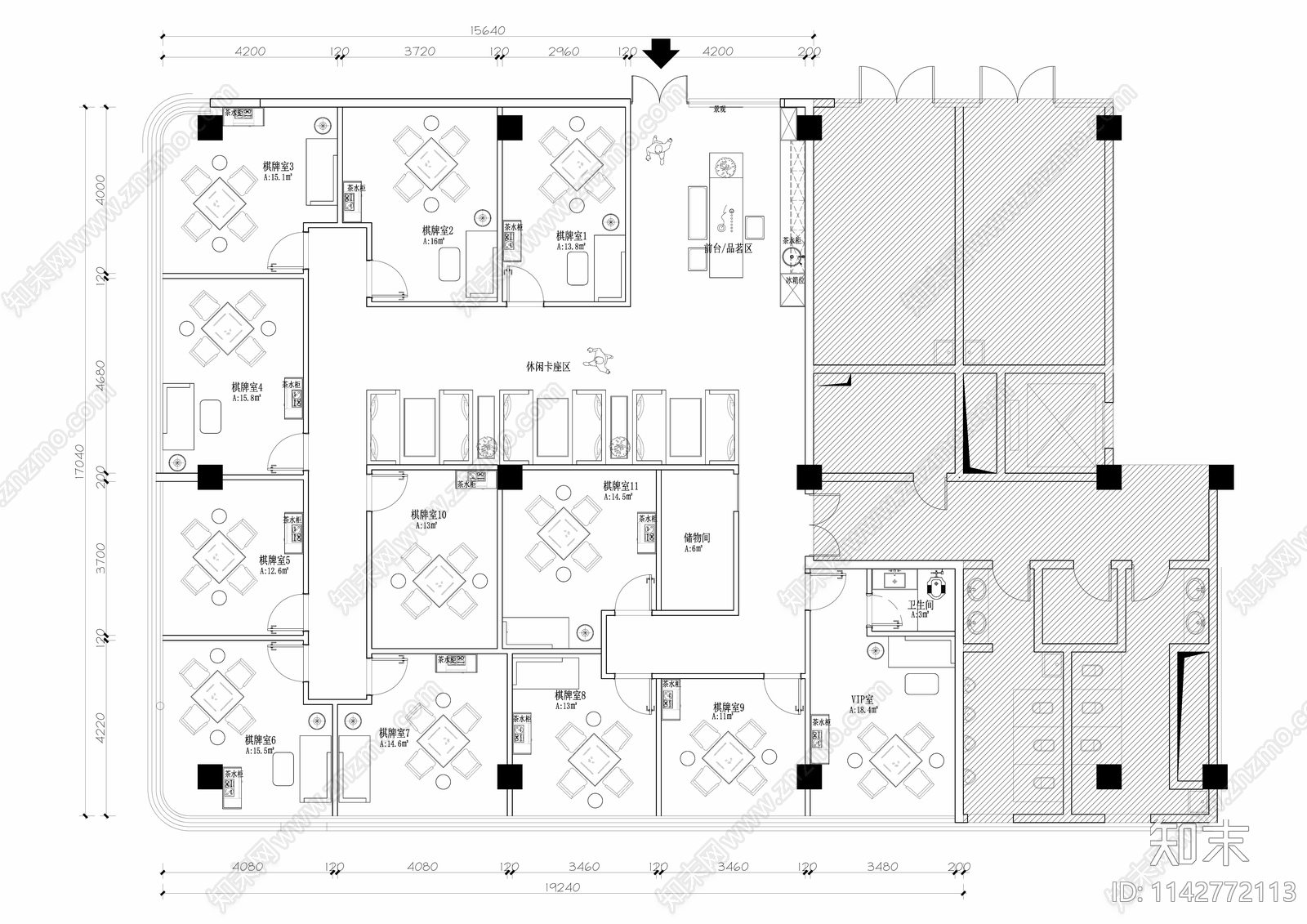 棋牌室室内平面图cad施工图下载【ID:1142772113】