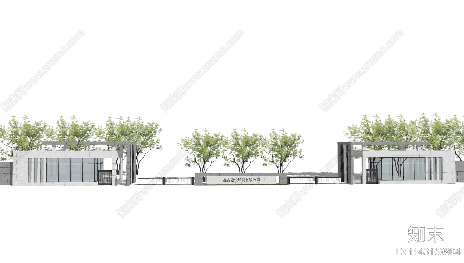 现代工厂入口大门SU模型下载【ID:1143169904】