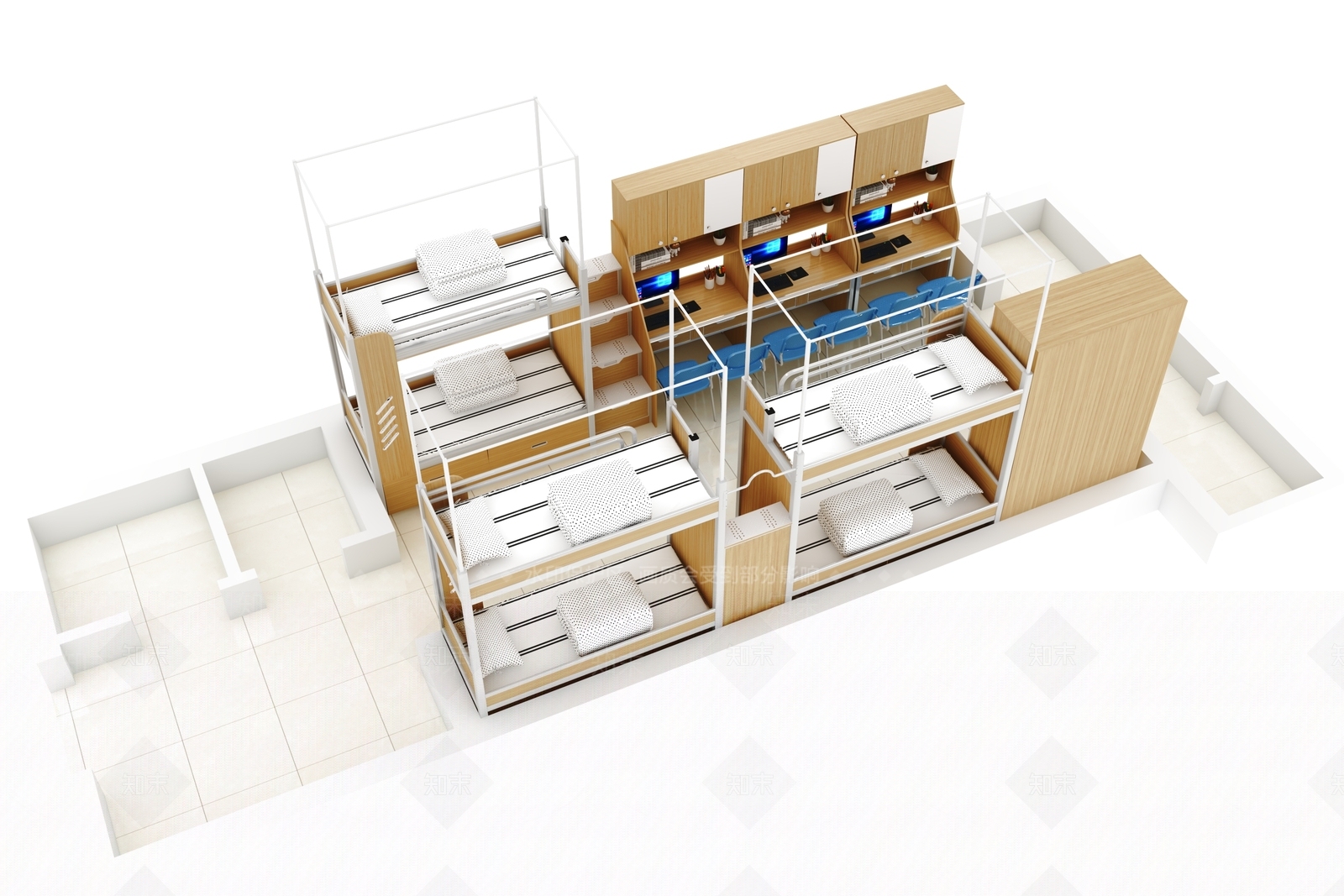 学生宿舍公寓上下床3D模型下载【ID:1142776786】