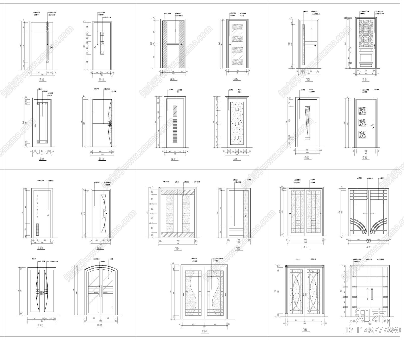 各类装饰门cad施工图下载【ID:1142777880】