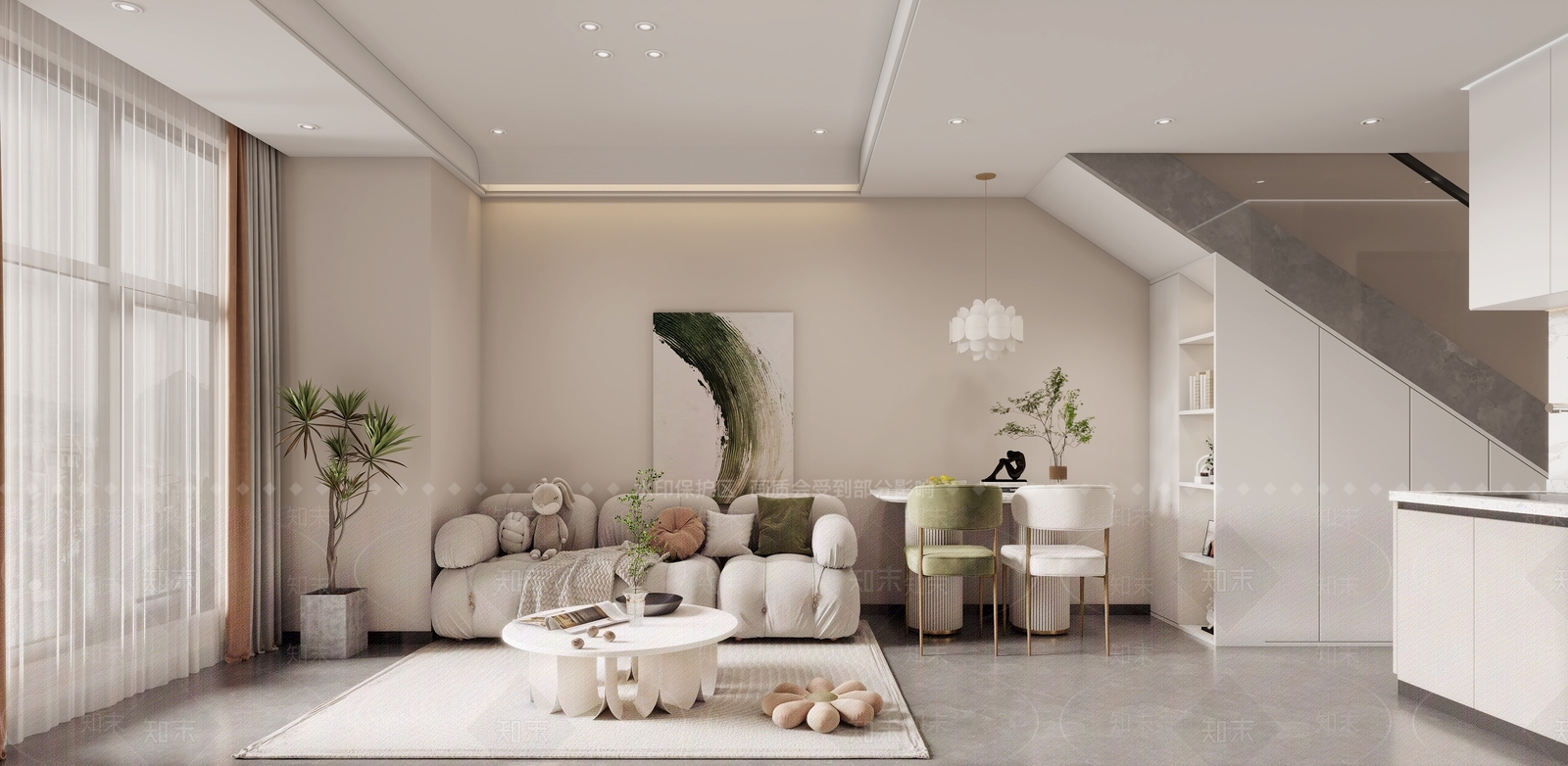 现代loft公寓客餐厅3D模型下载【ID:1142781155】