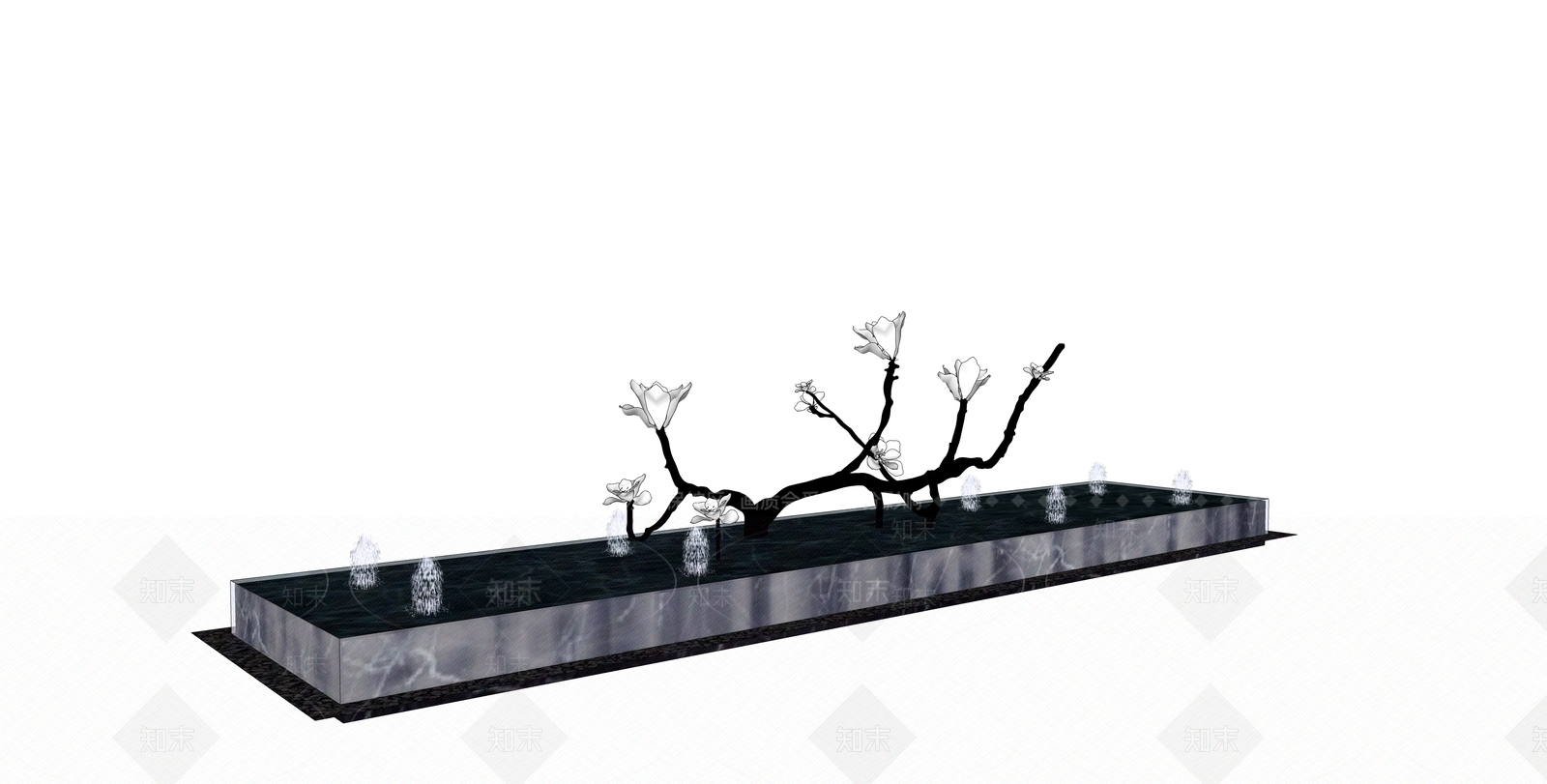 中式梅花雕塑小品SU模型下载【ID:1142780984】