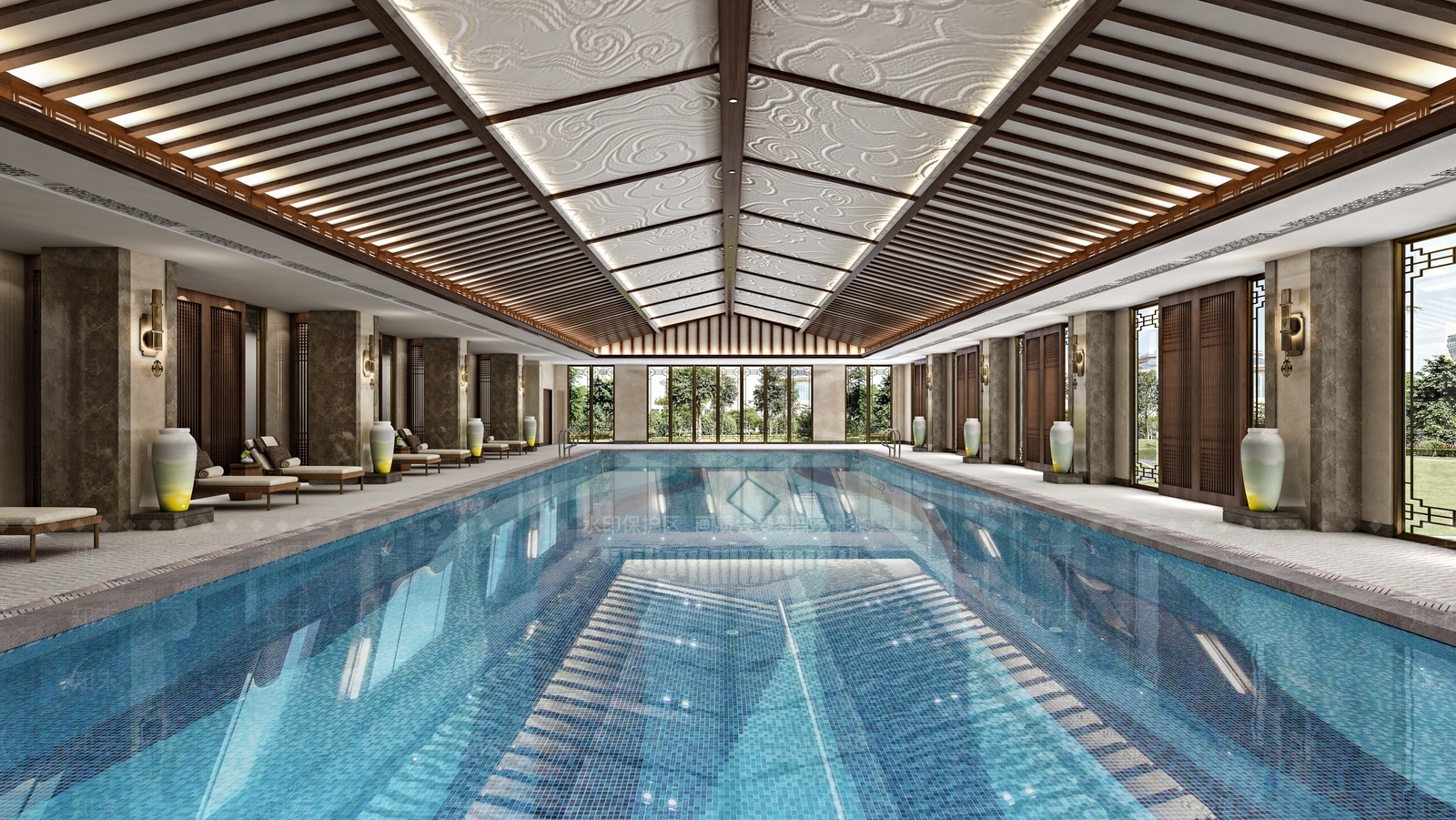 新中式游泳池SU模型下载【ID:1142781837】