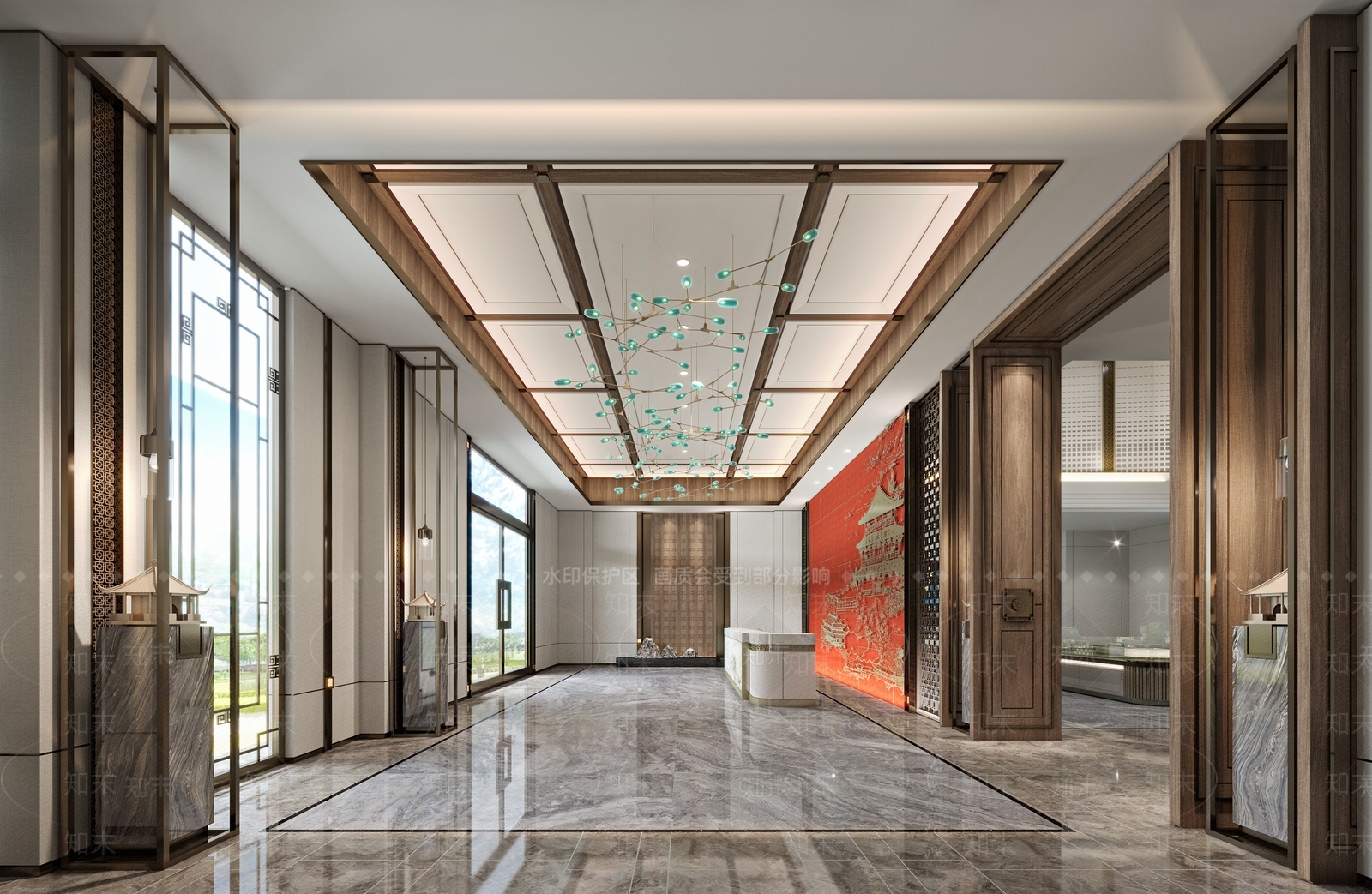 新中式酒店前台SU模型下载【ID:1143108106】