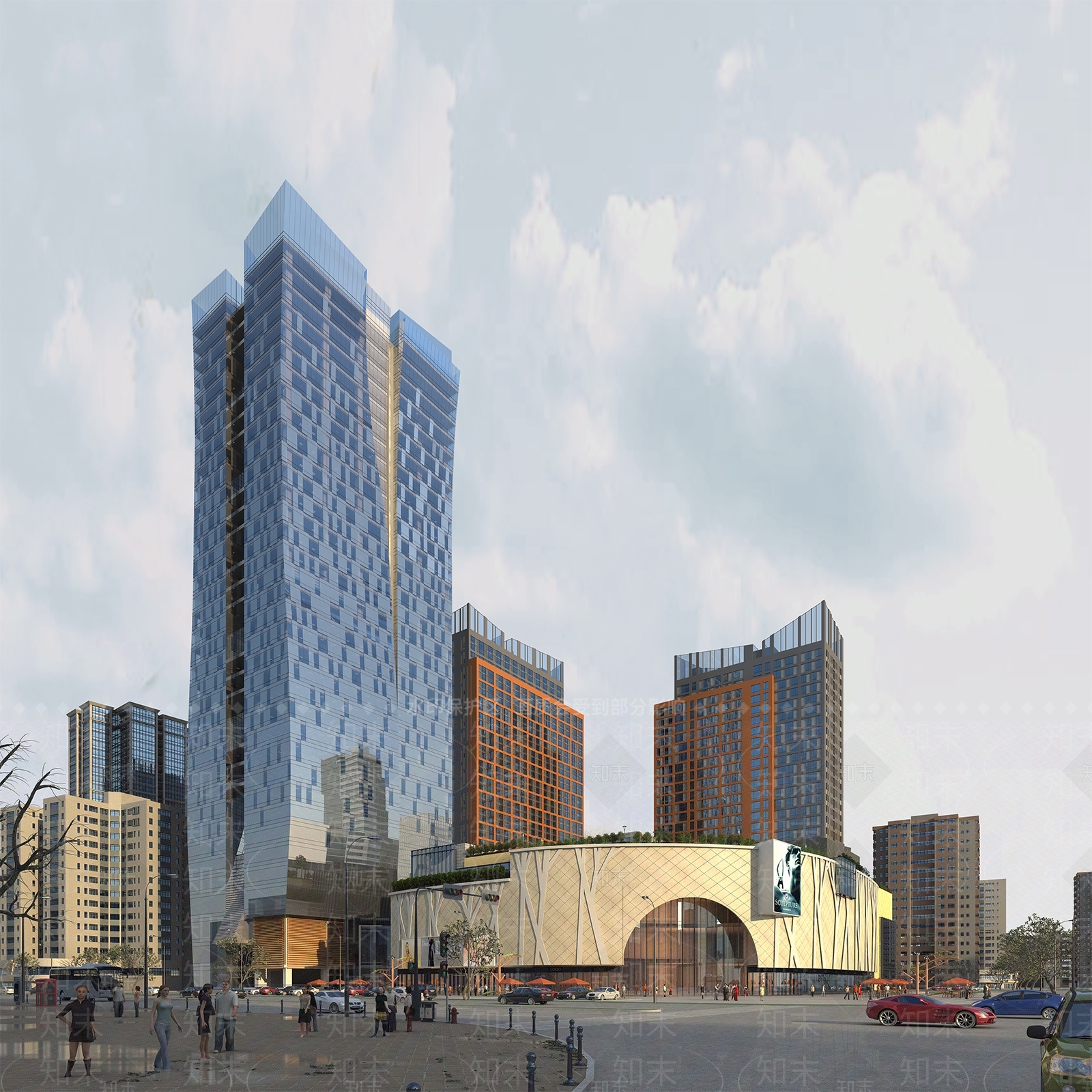 办公商业住宅综合体室外建筑景观低点沿街商业日景3D模型库3D模型下载【ID:1142786332】