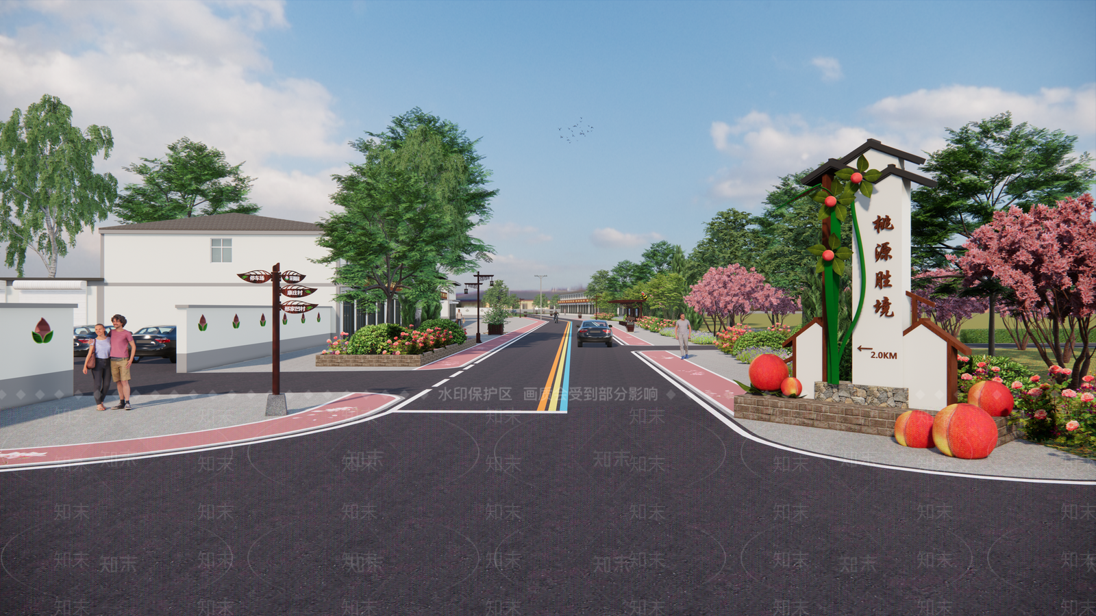现代美丽乡村桃文化主题街道SU模型下载【ID:1142784778】