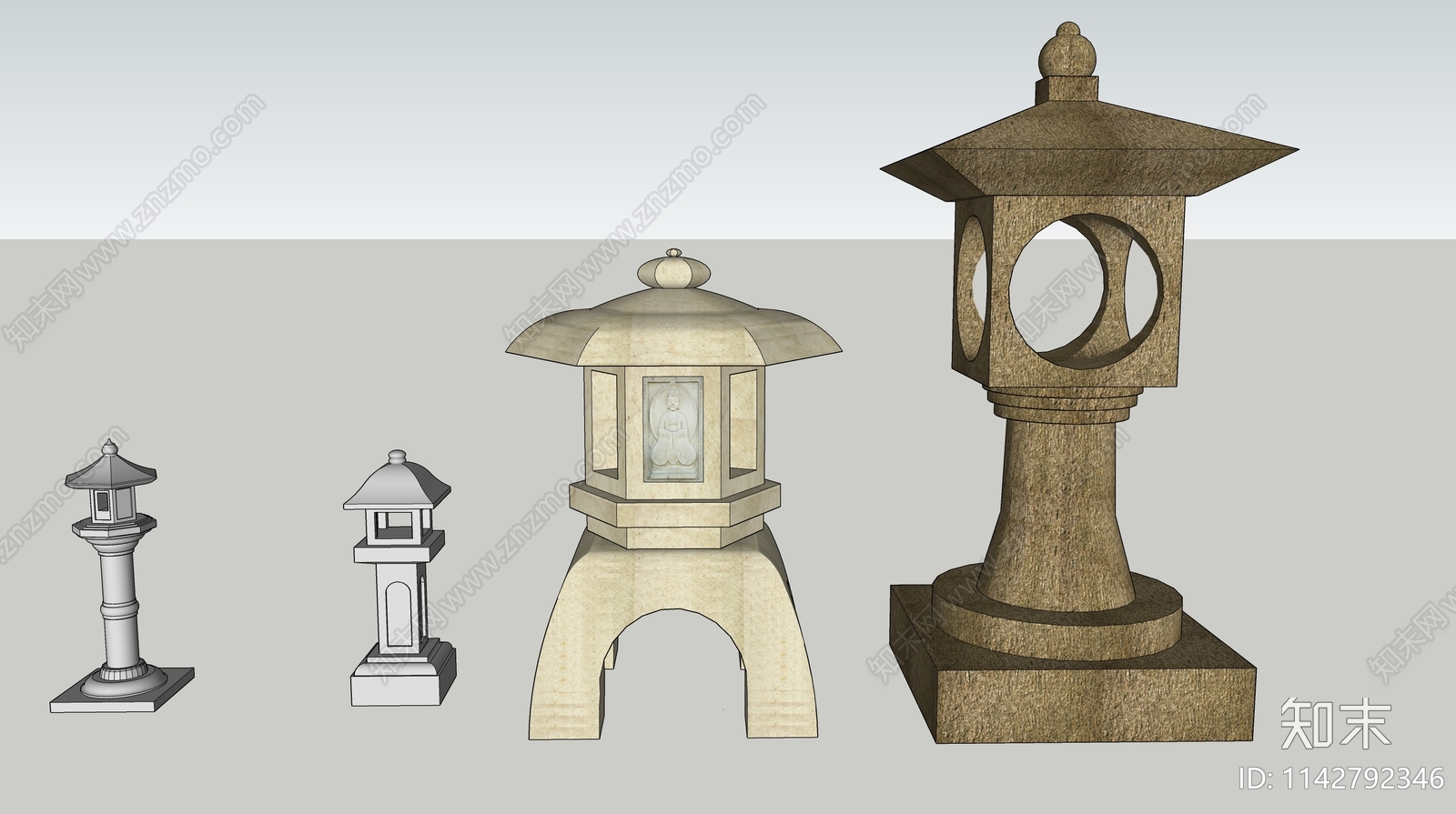 新中式小品石灯笼SU模型下载【ID:1142792346】