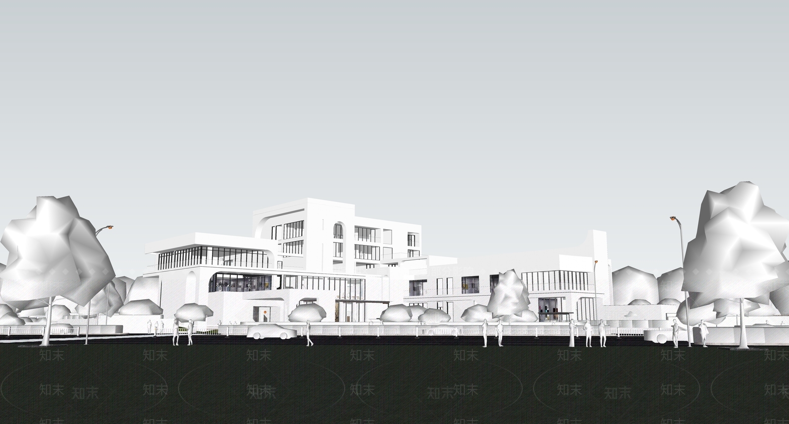 现代展览馆建筑SU模型下载【ID:1142793535】