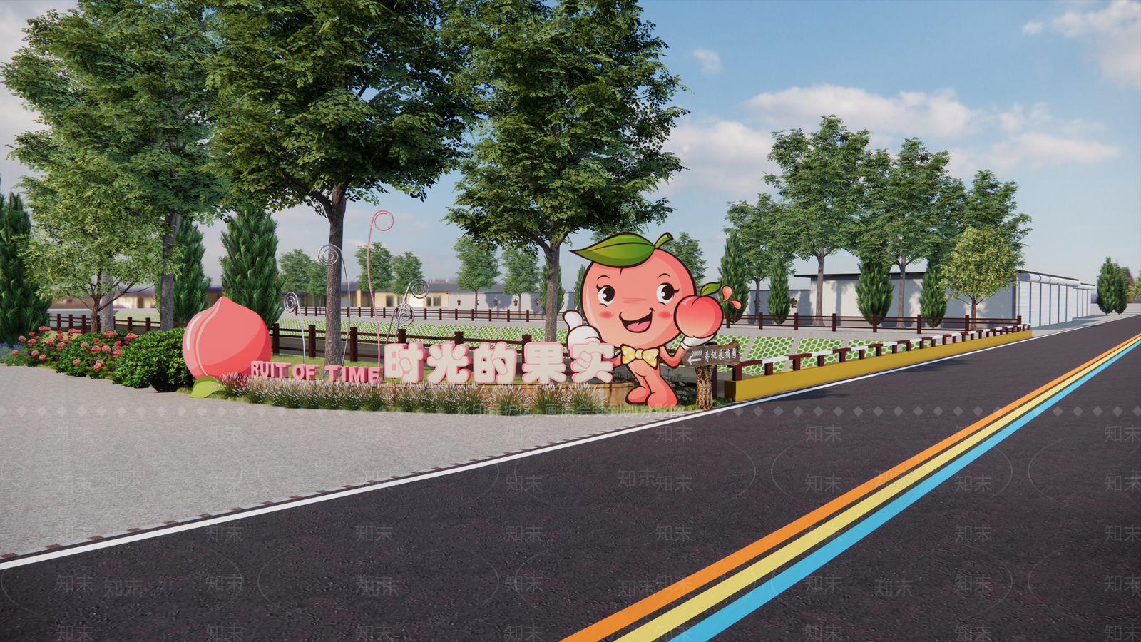 现代美丽乡村桃文化主题街道SU模型下载【ID:1142794115】