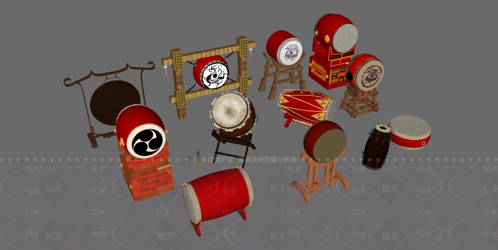 中式鼓SU模型下载【ID:1142796816】