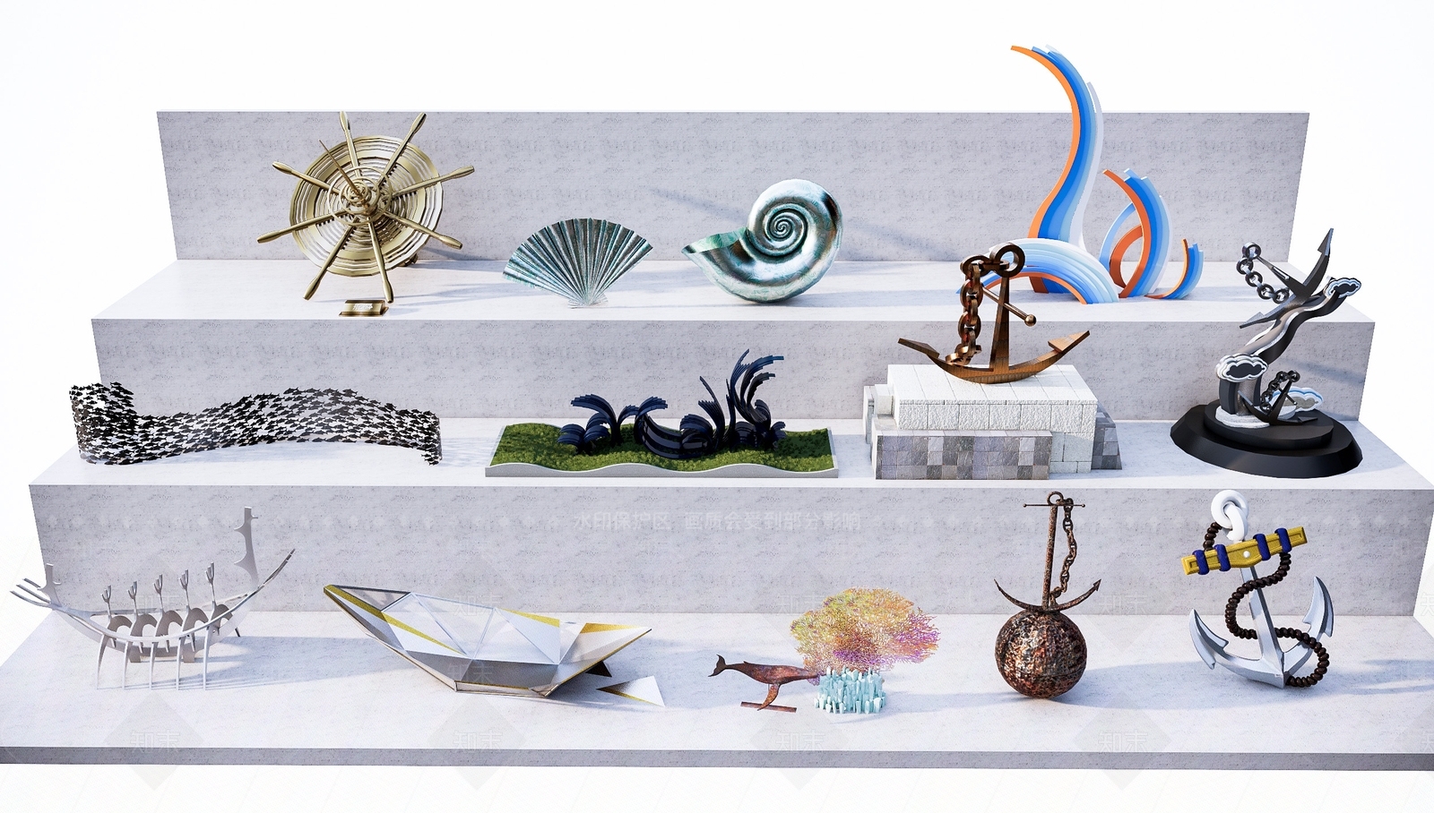 现代船锚雕塑小品SU模型下载【ID:1142797945】