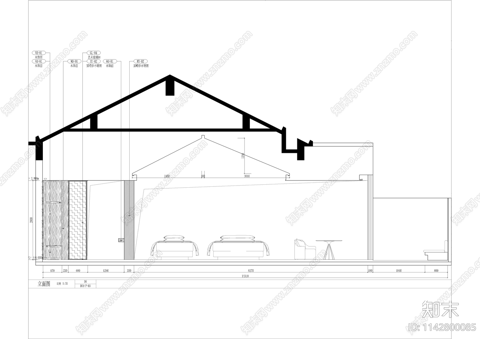 精品酒店双床房客房cad施工图下载【ID:1142800085】