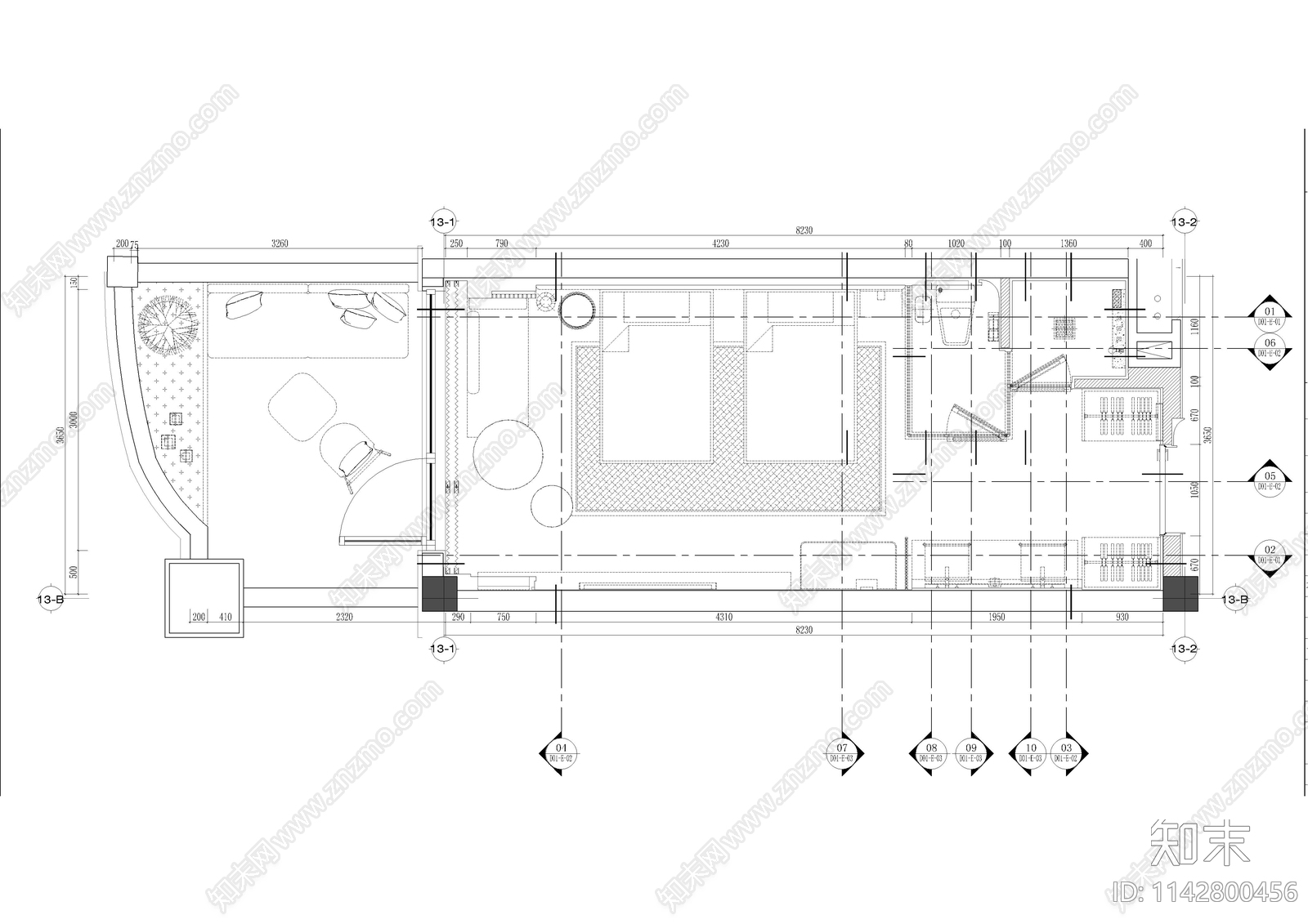 温泉酒店双人房客房施工图下载【ID:1142800456】